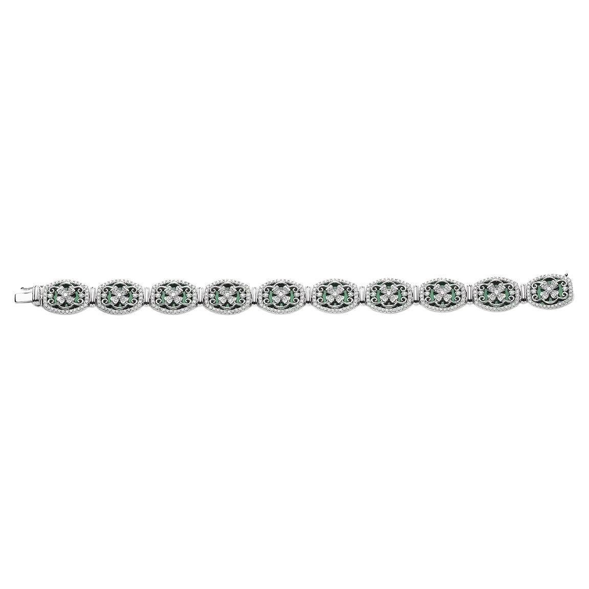 Malachites and Diamonds White Gold Bracelet