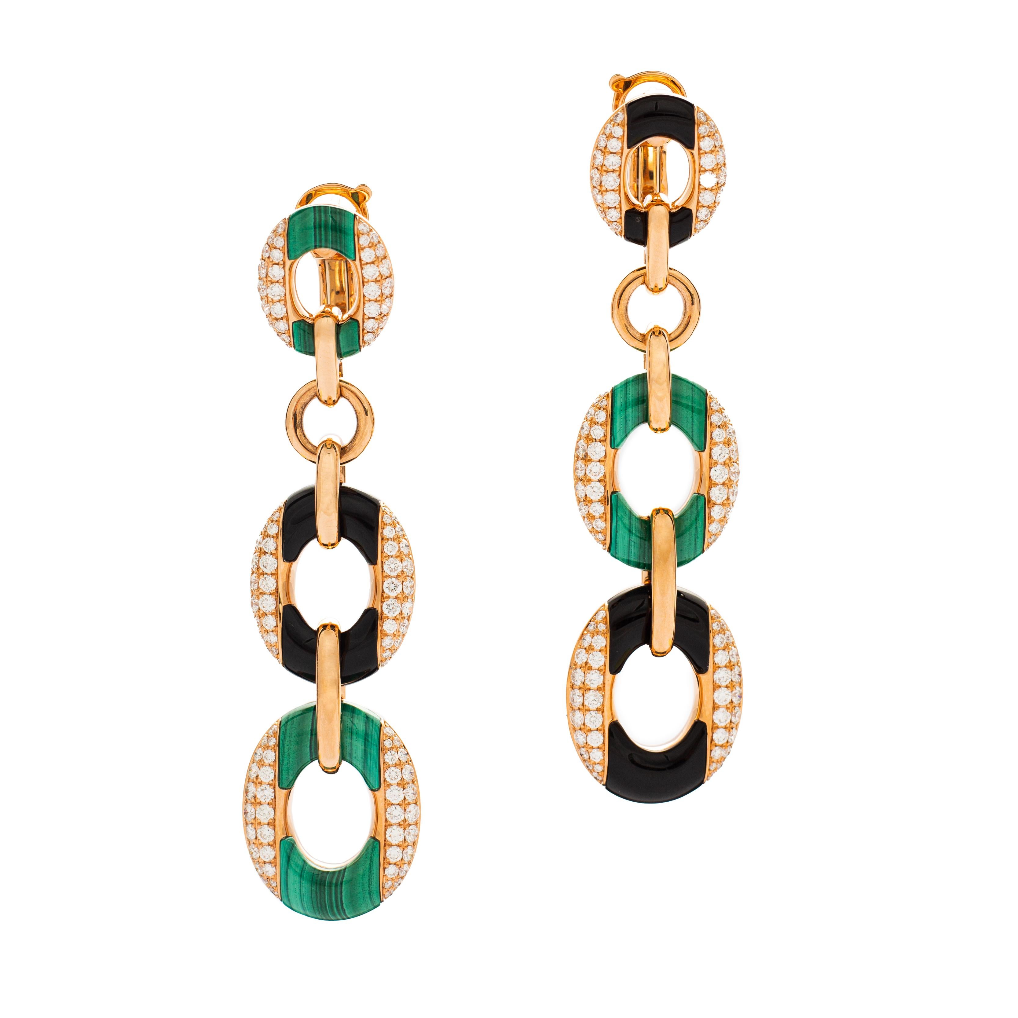Malachites Onyx Diamond Earrings In New Condition For Sale In Geneva, CH
