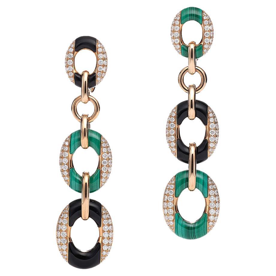 Malachites Onyx Diamond Earrings For Sale