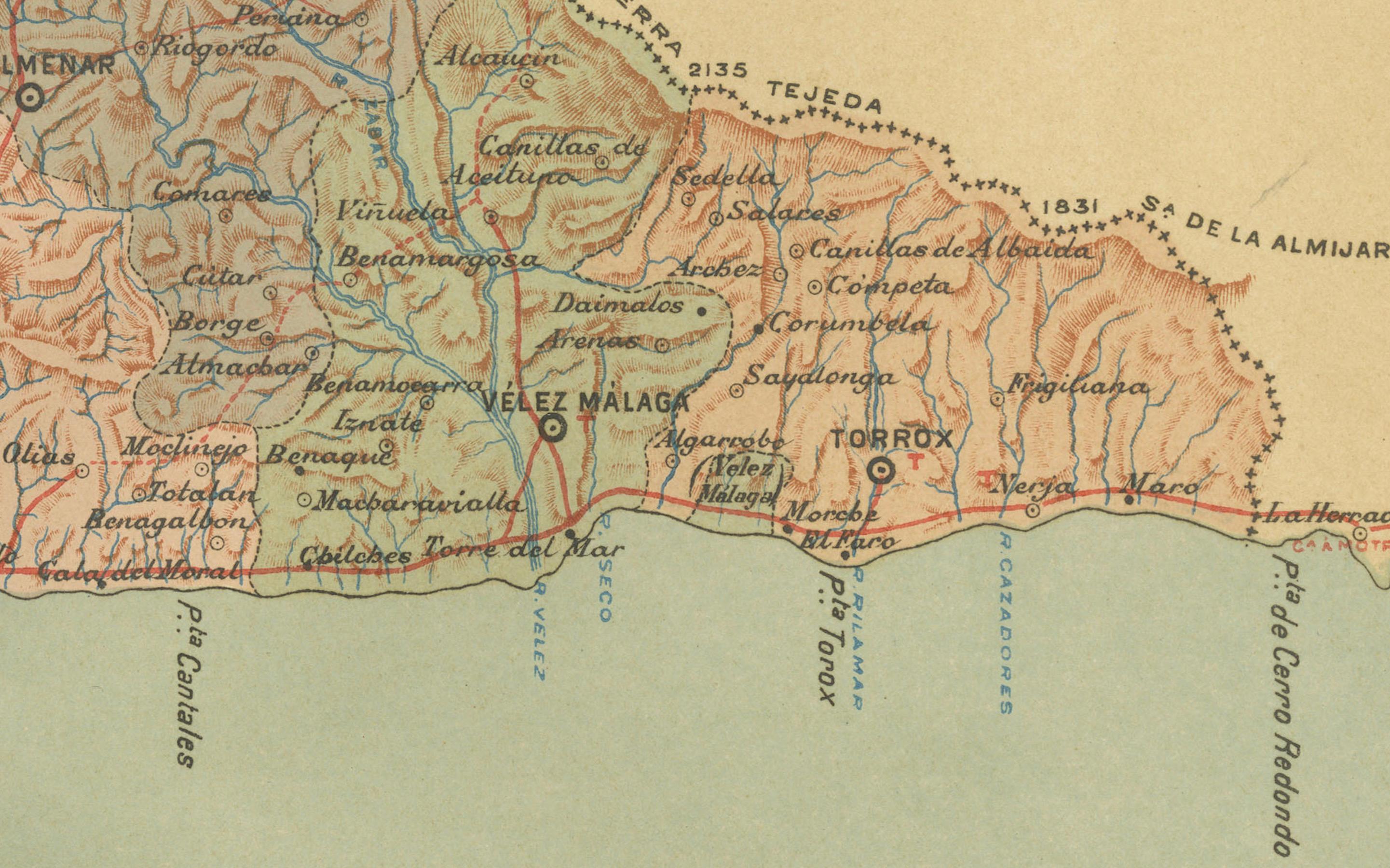 Early 20th Century Málaga 1901: A Cartographic Detailing of Andalusia's Coastal Jewel For Sale