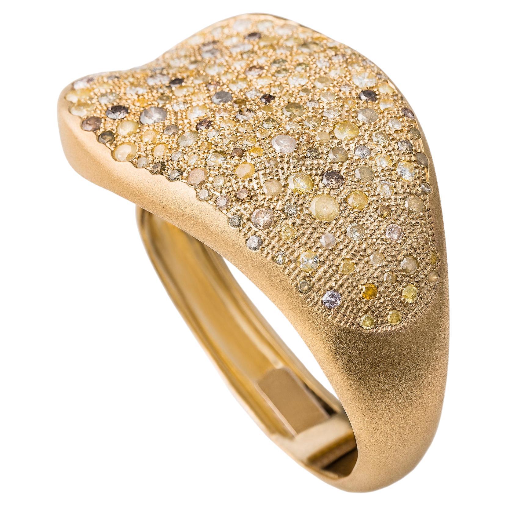 Malak 18k Gold Oval Cuff with Icy Diamonds One of Piece For Sale