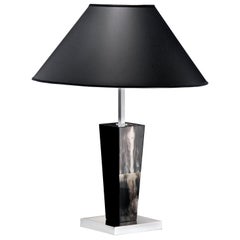 Malak Tavolo Table Lamp in Dark Horn and Wood by Arcahorn