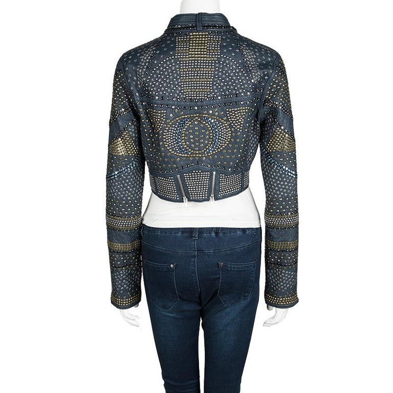 Malandrino Navy Blue Lamb Leather Studded Cropped Jacket M ... (768 x 768 Pixel)