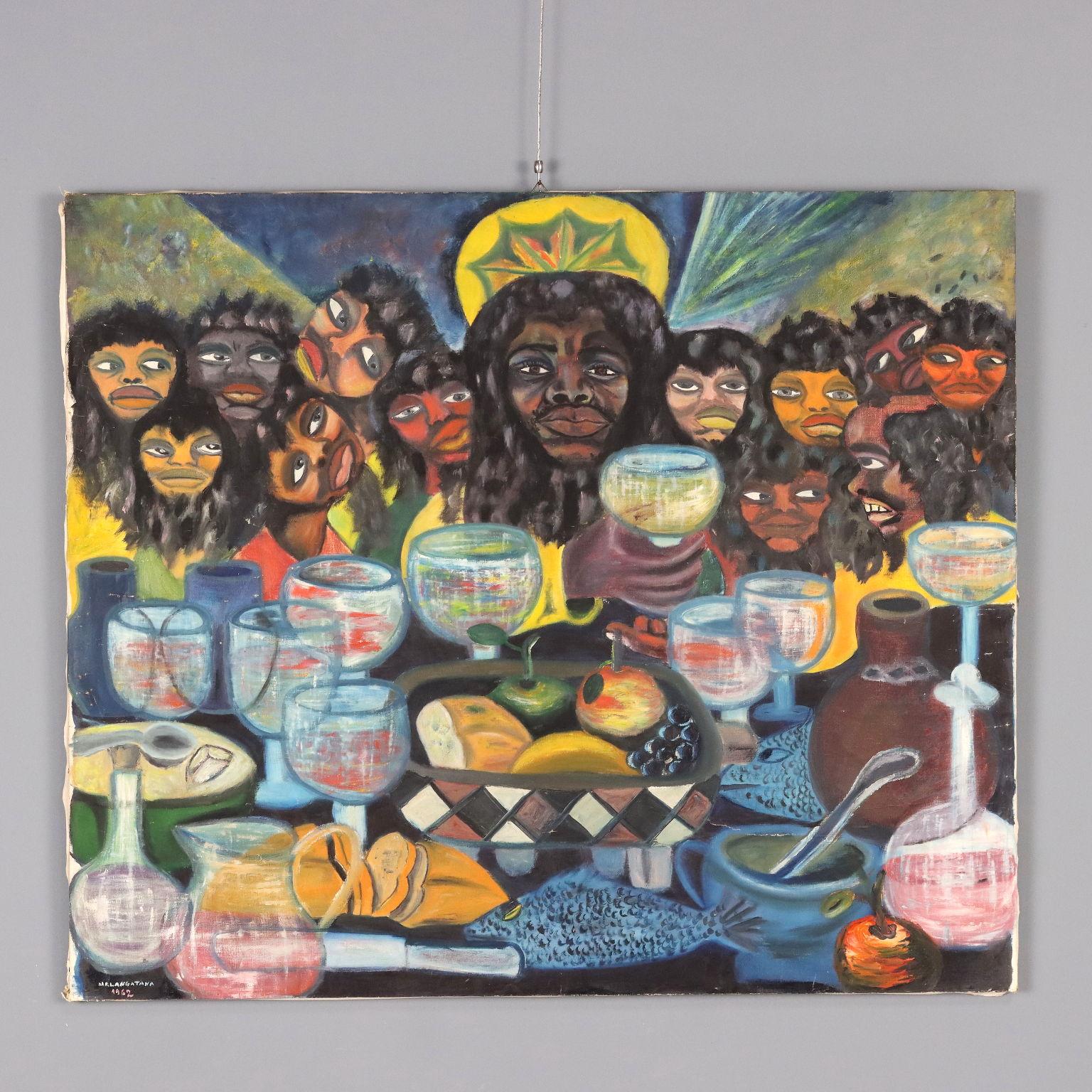 Abstract Painting di Malangatana Ngwenya - L'ultima Cena 1962