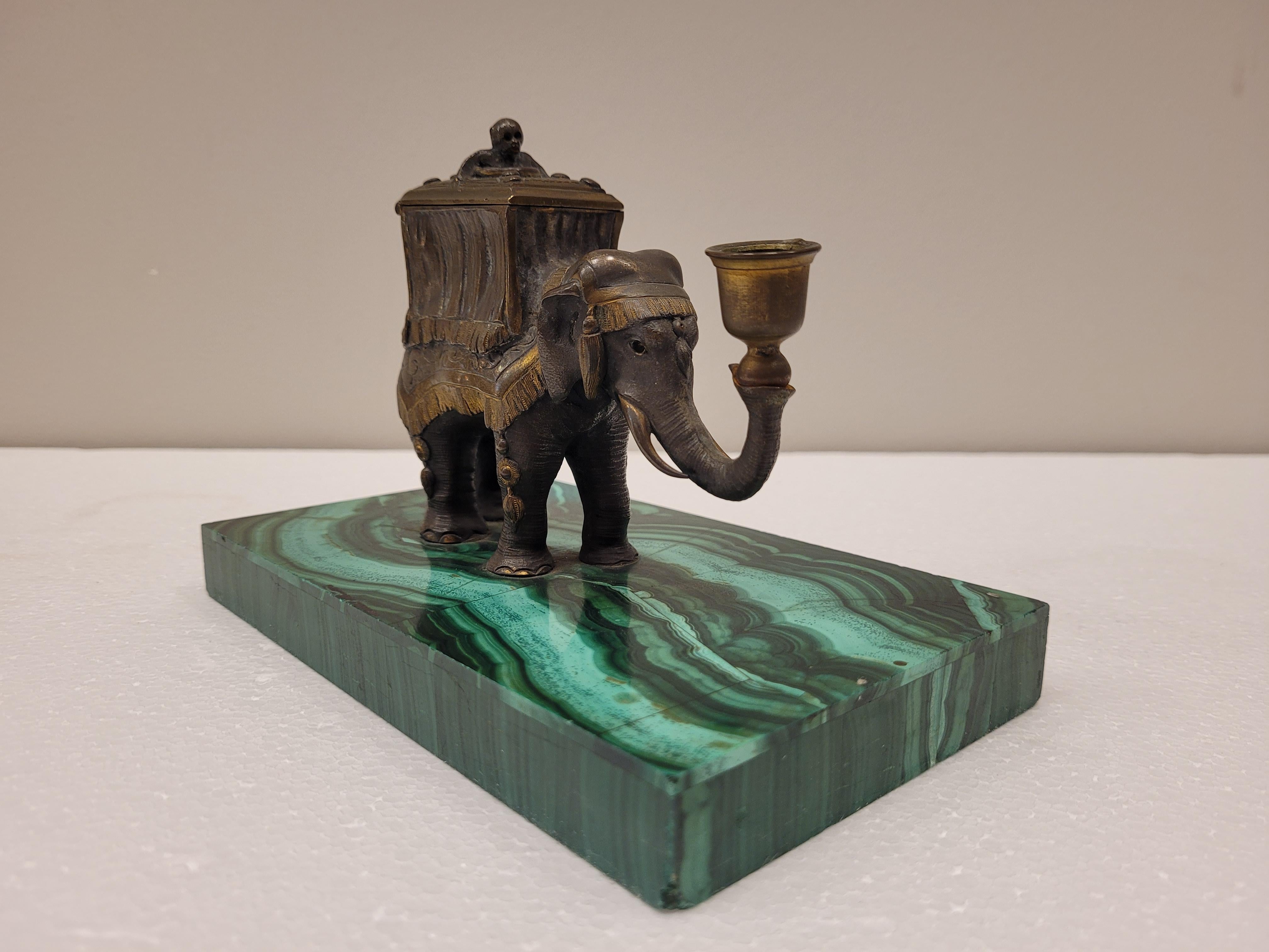 Malaquita bronce French Elephant candle and lighter Napoleón III 7