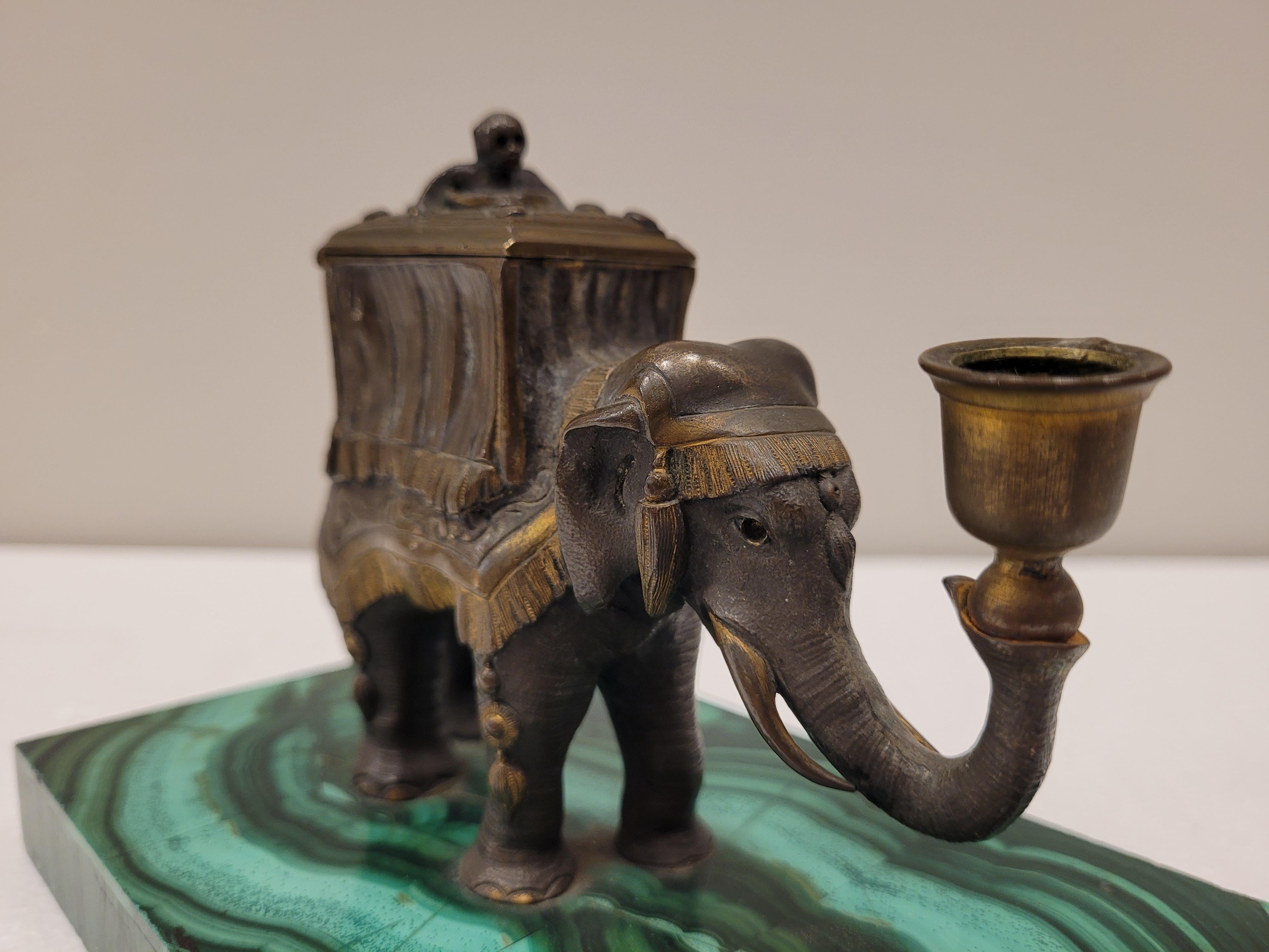 Malaquita bronce French Elephant candle and lighter Napoleón III 8
