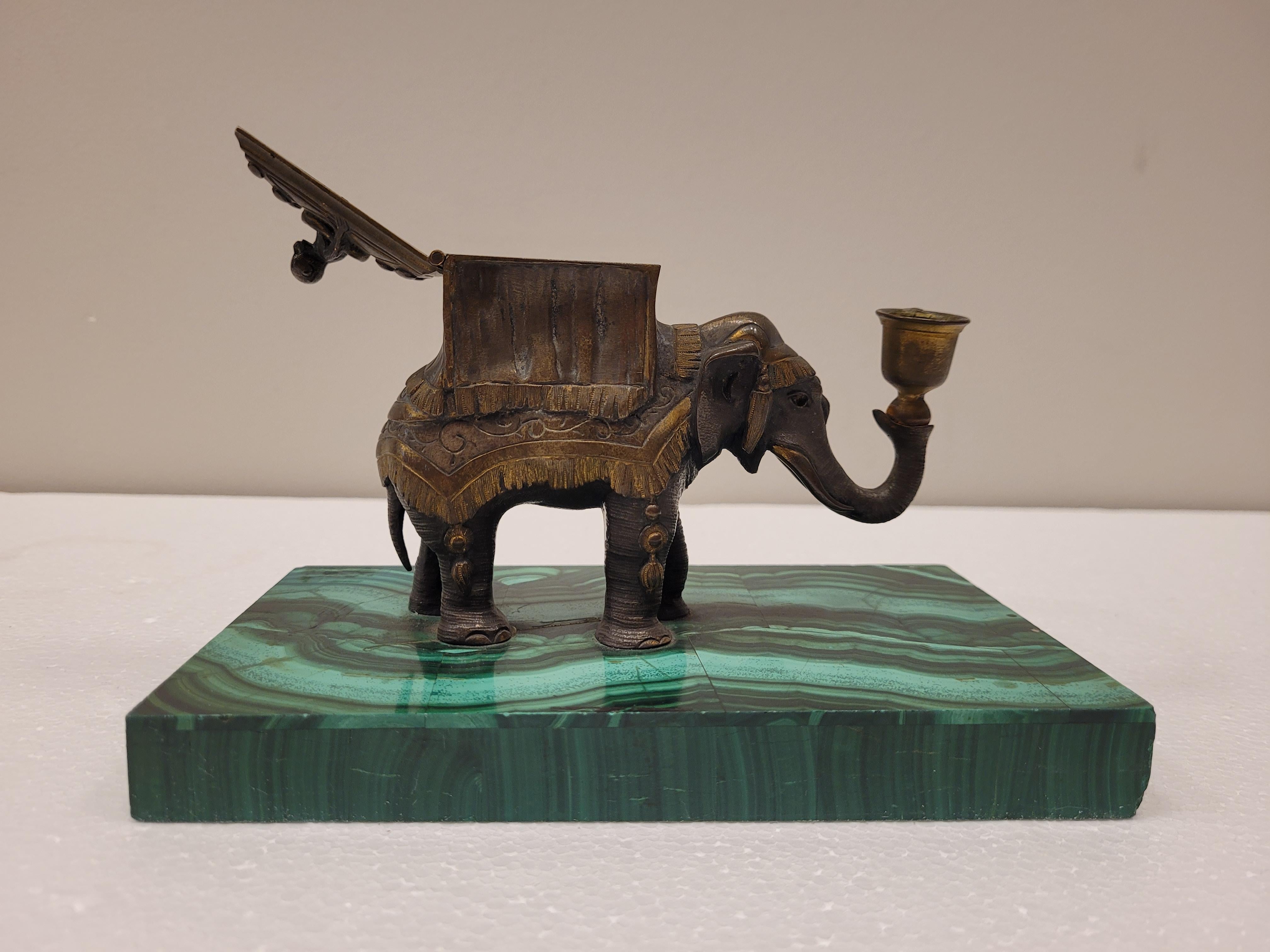 Malaquita bronce French Elephant candle and lighter Napoleón III 13