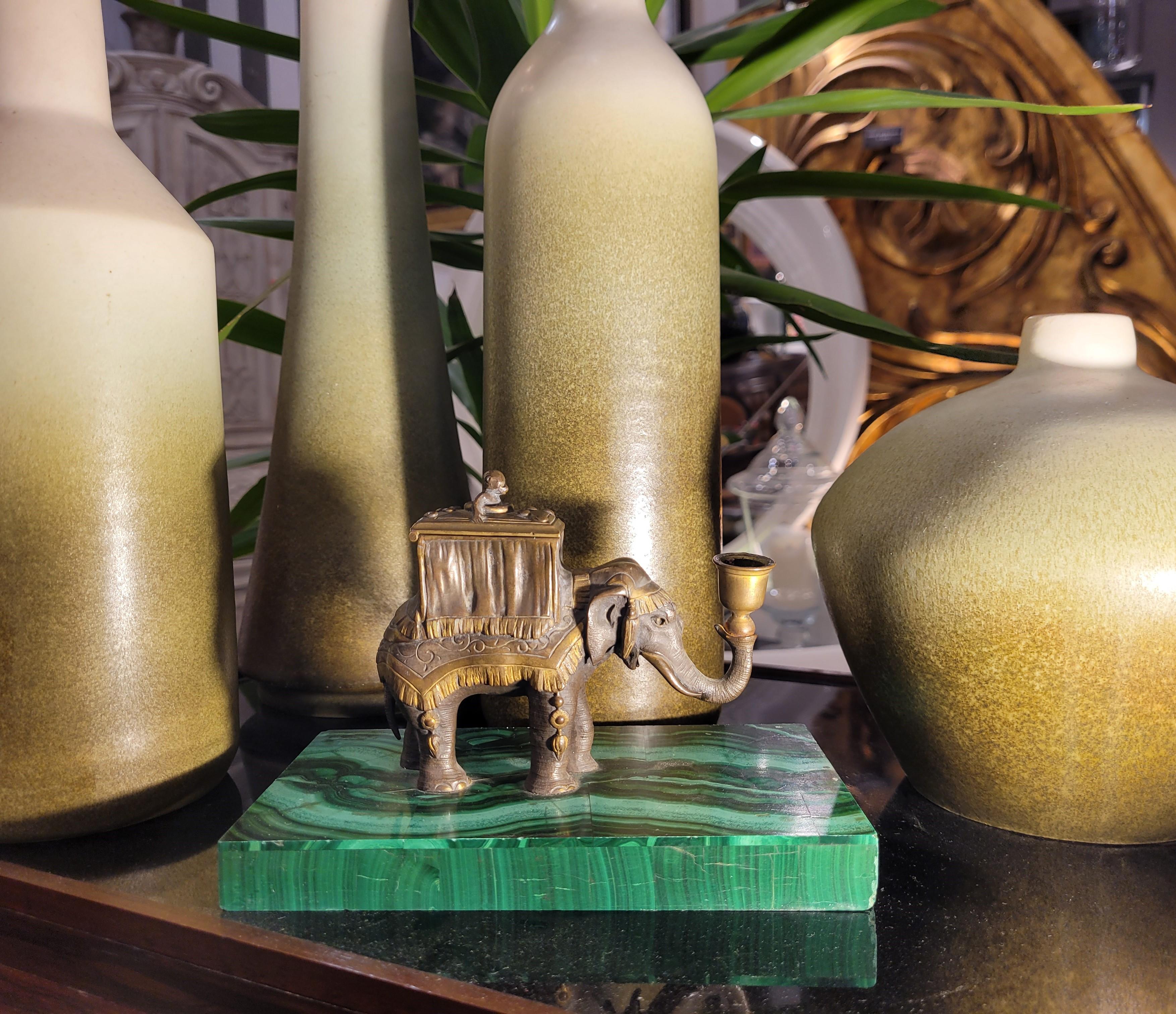 Malaquita bronce French Elephant candle and lighter Napoleón III 16