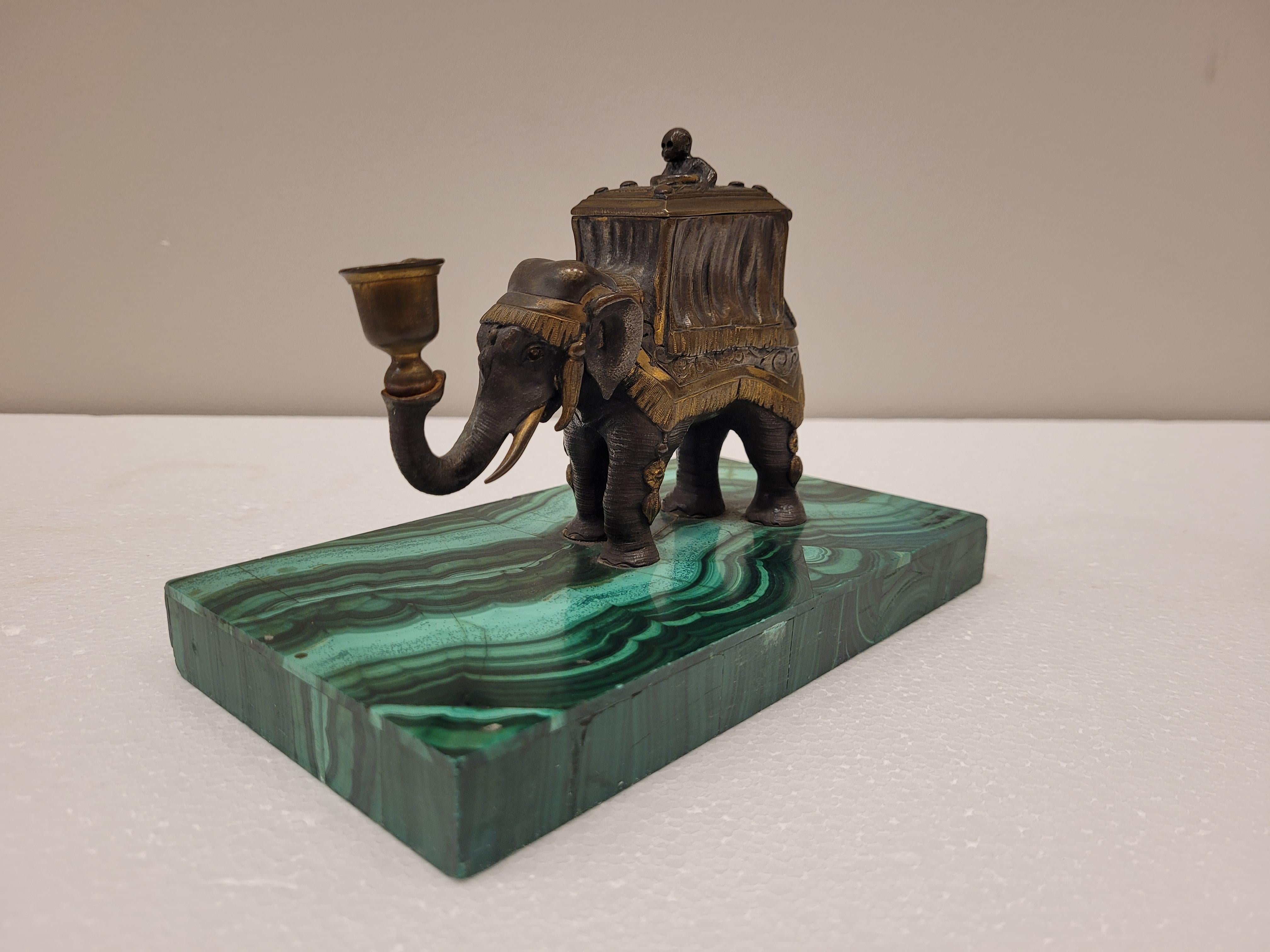 Malaquita bronce French Elephant candle and lighter Napoleón III 1