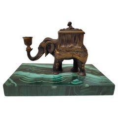 Malaquita bronze français Eléphant bougie et briquet Napoléon III