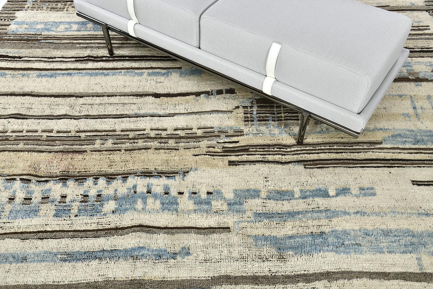 Featuring the remarkable texture and amazing play of neutral and pastel colour scheme, this breathtaking rug called Malaren’ from our Atlas collection exudes luxury and sophistication. The brilliant combination of cerulean blue, beige, umber brown