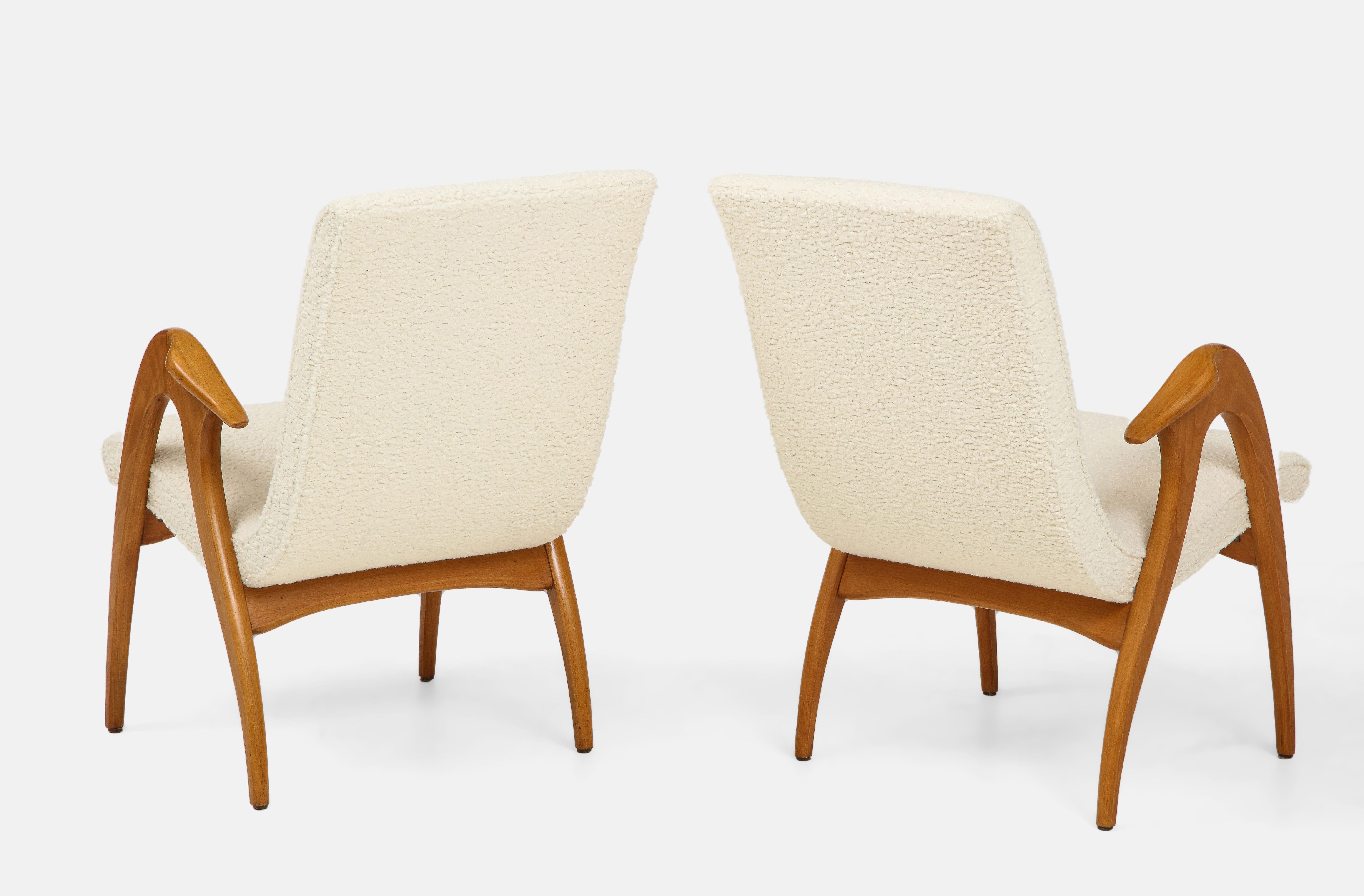 Mid-20th Century Malatesta and Mason Pair of Sculptural Armchairs in Ivory Bouclé