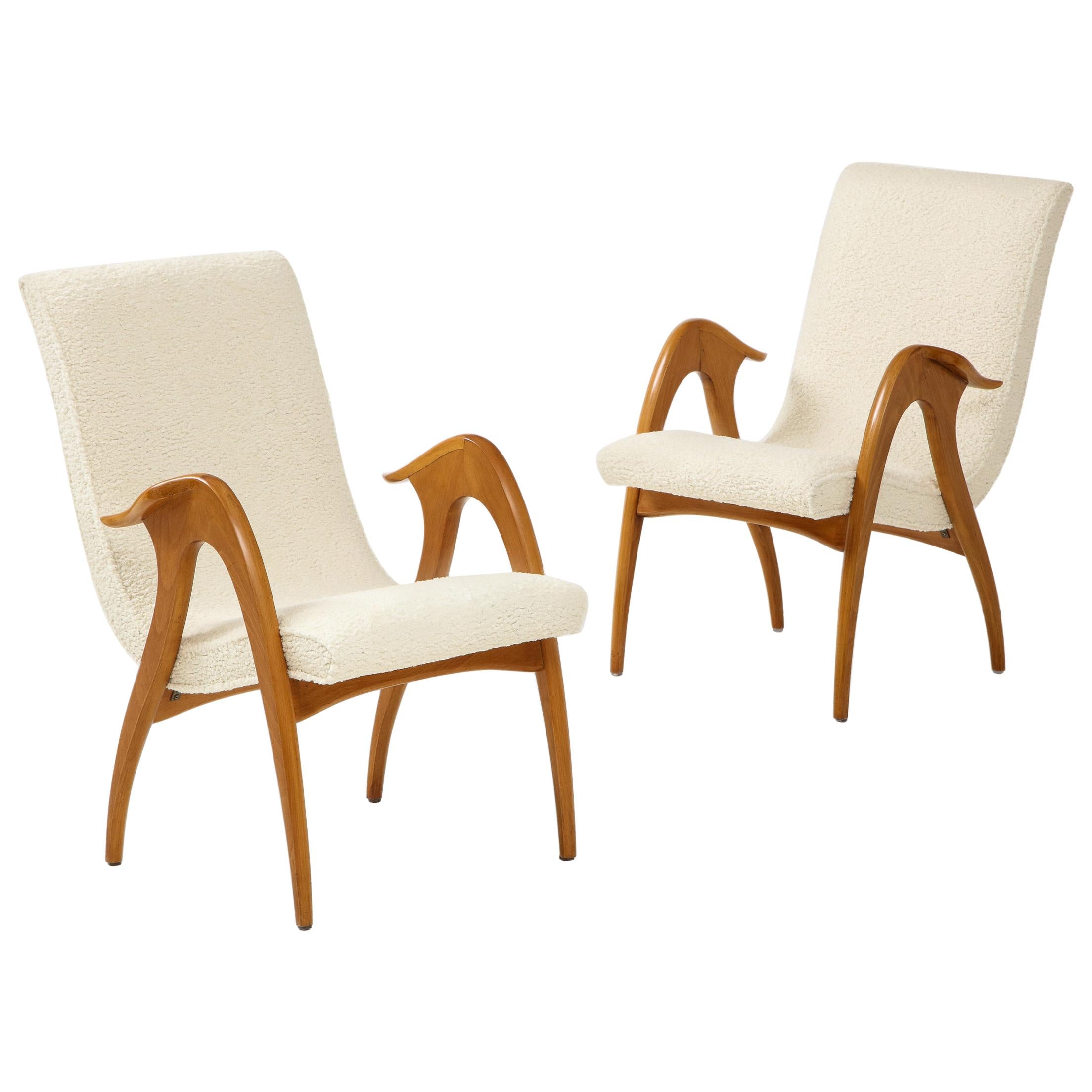 Malatesta and Mason Pair of Sculptural Armchairs in Ivory Bouclé