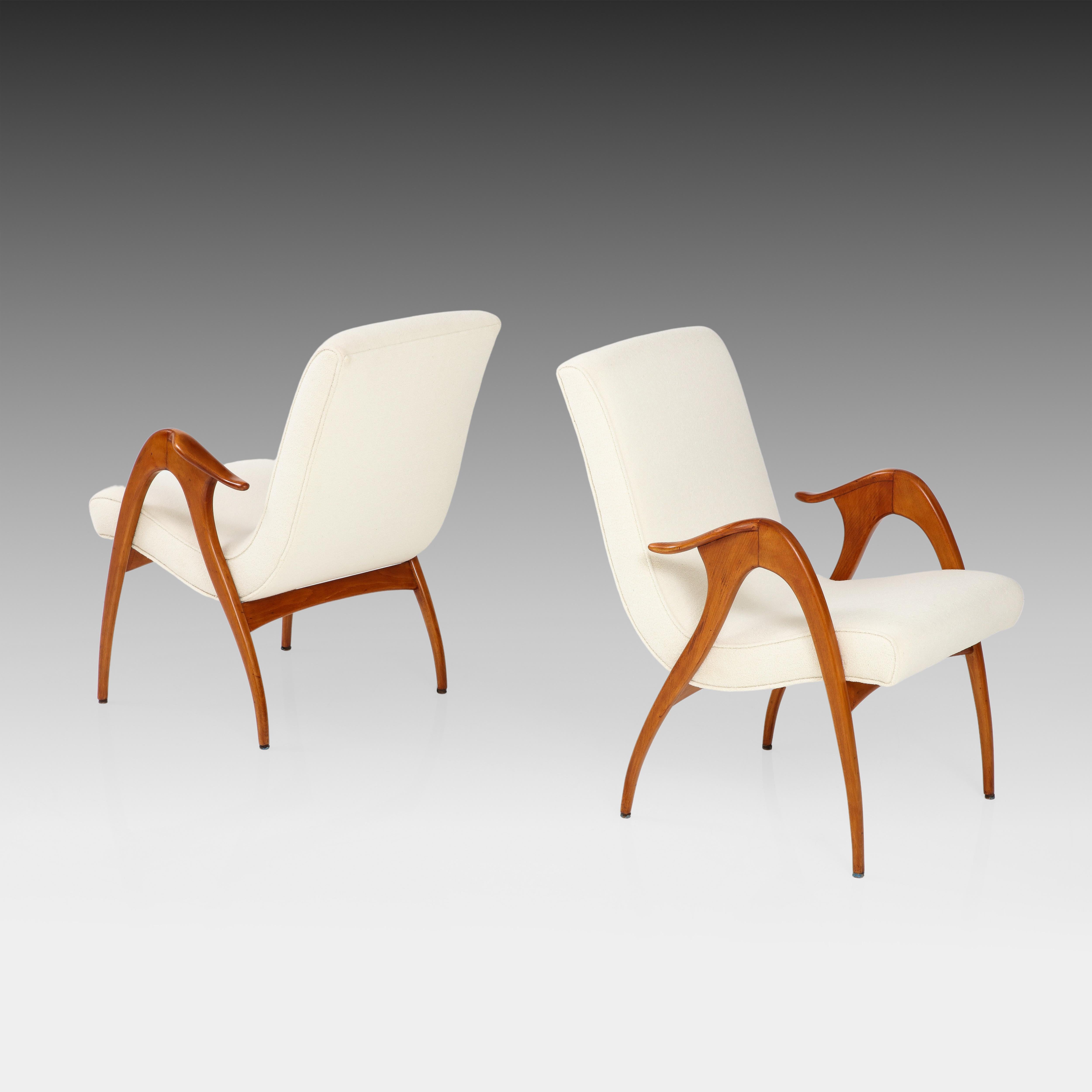 Mid-Century Modern Malatesta and Mason Pair of Sculptural Armchairs in Ivory Bouclé For Sale