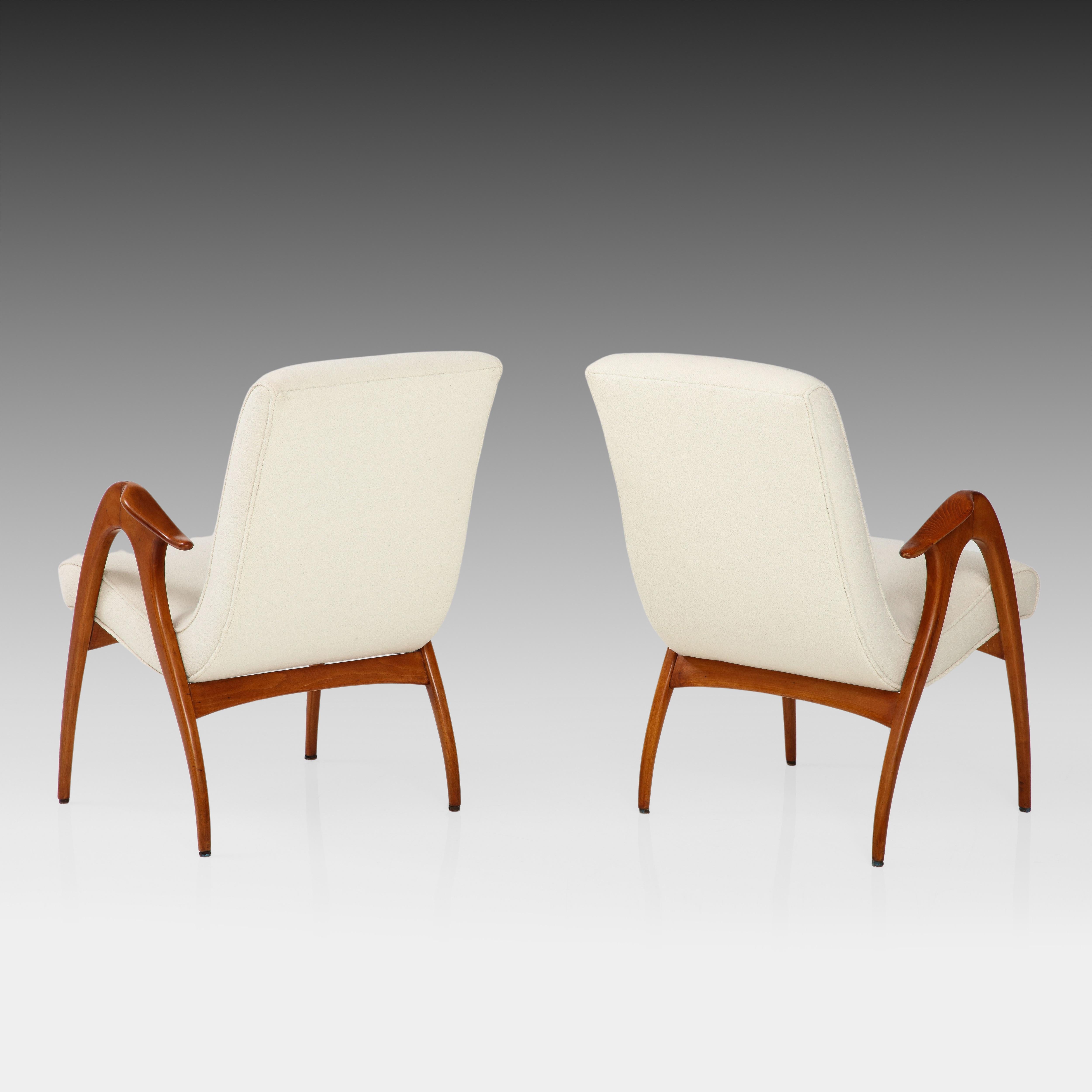 Mid-20th Century Malatesta and Mason Pair of Sculptural Armchairs in Ivory Bouclé For Sale