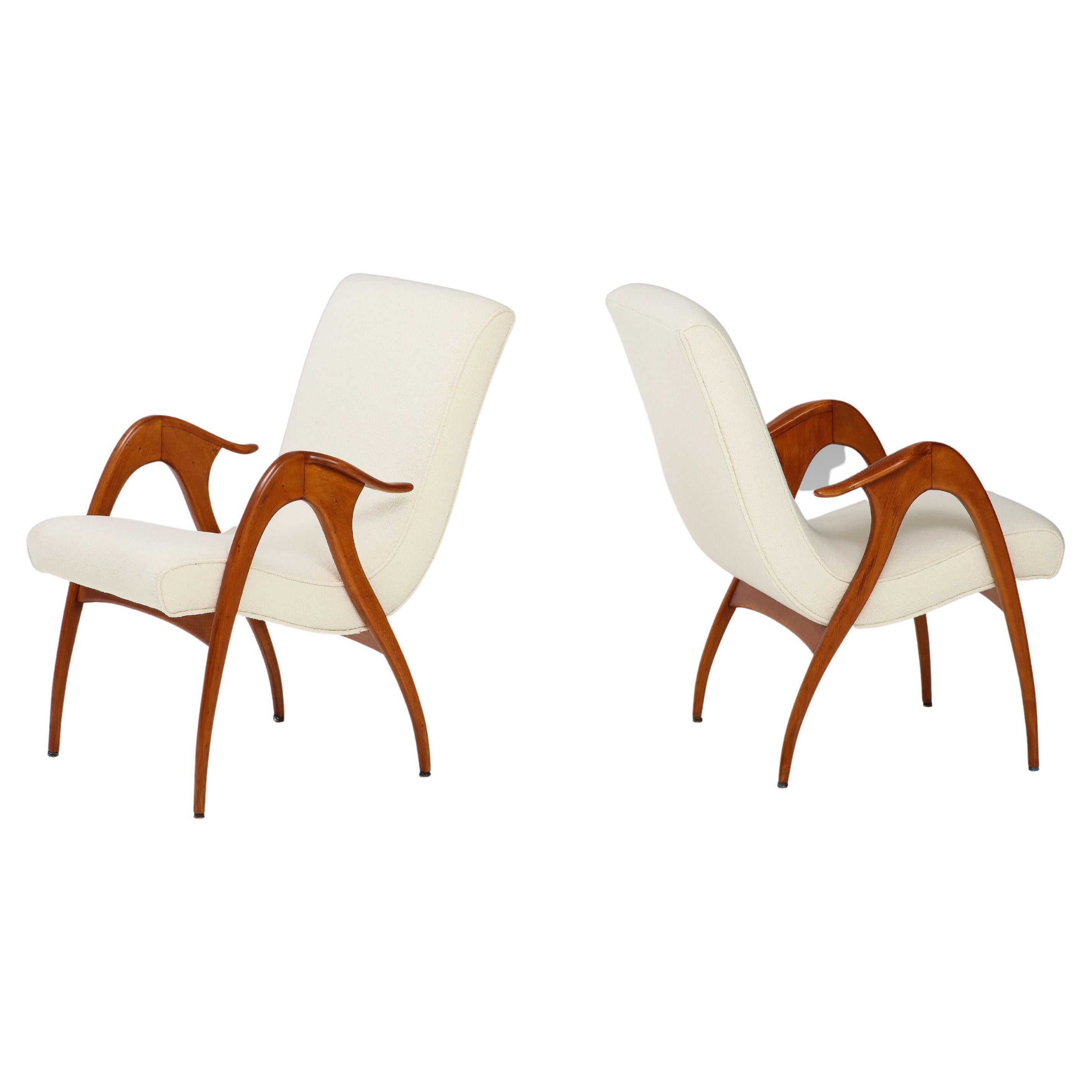 Malatesta and Mason Pair of Sculptural Armchairs in Ivory Bouclé For Sale