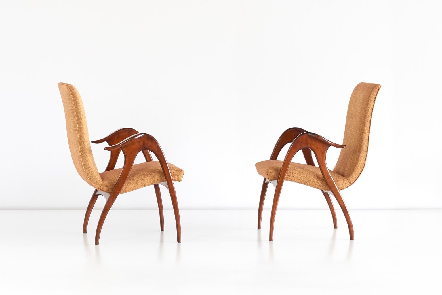 Mid-20th Century Malatesta and Mason Pair of Sculptural Armchairs in Walnut, Italy, Early 1950s