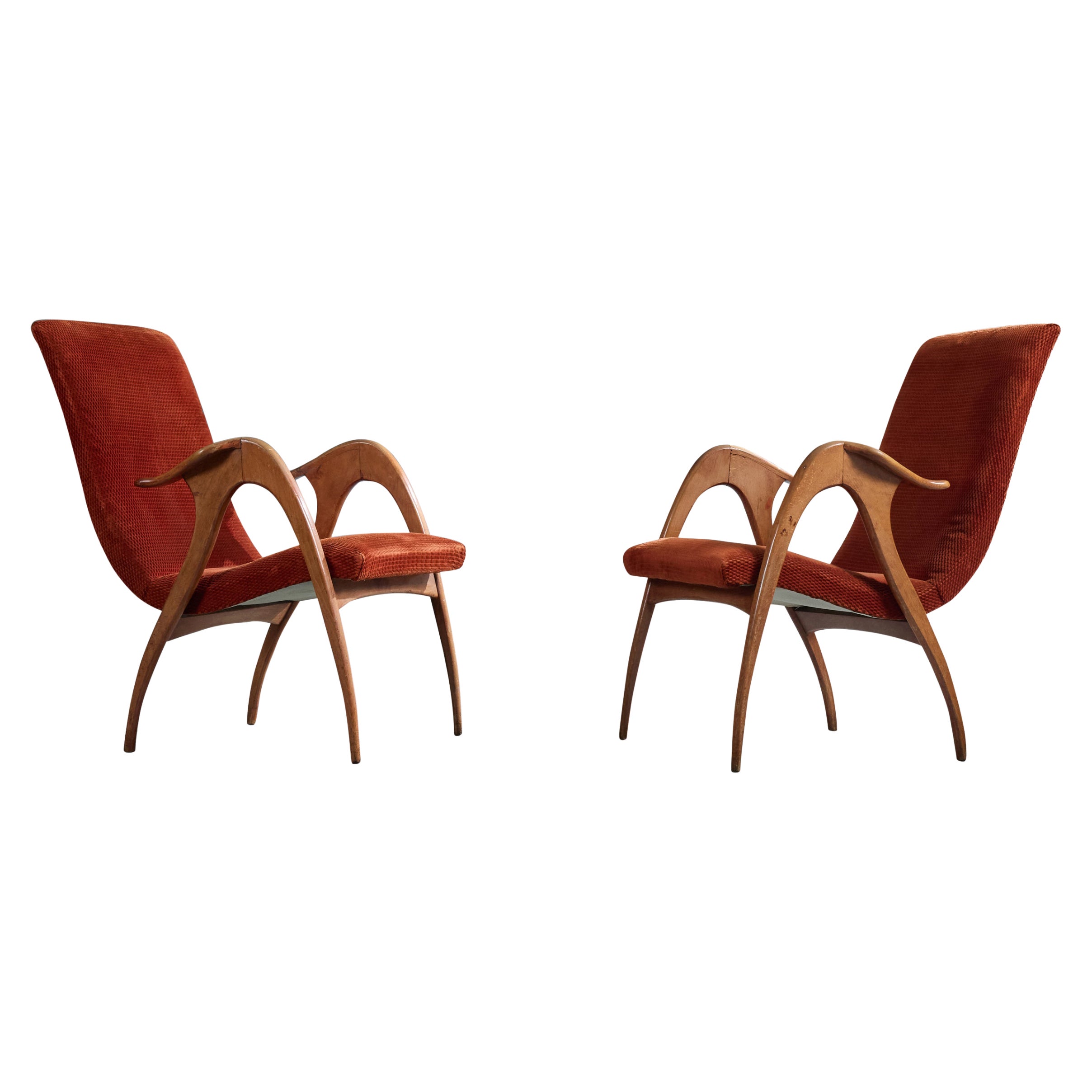 Malatesta & Mason, Lounge Chairs, Wood, Fabric, Italy, 1950s
