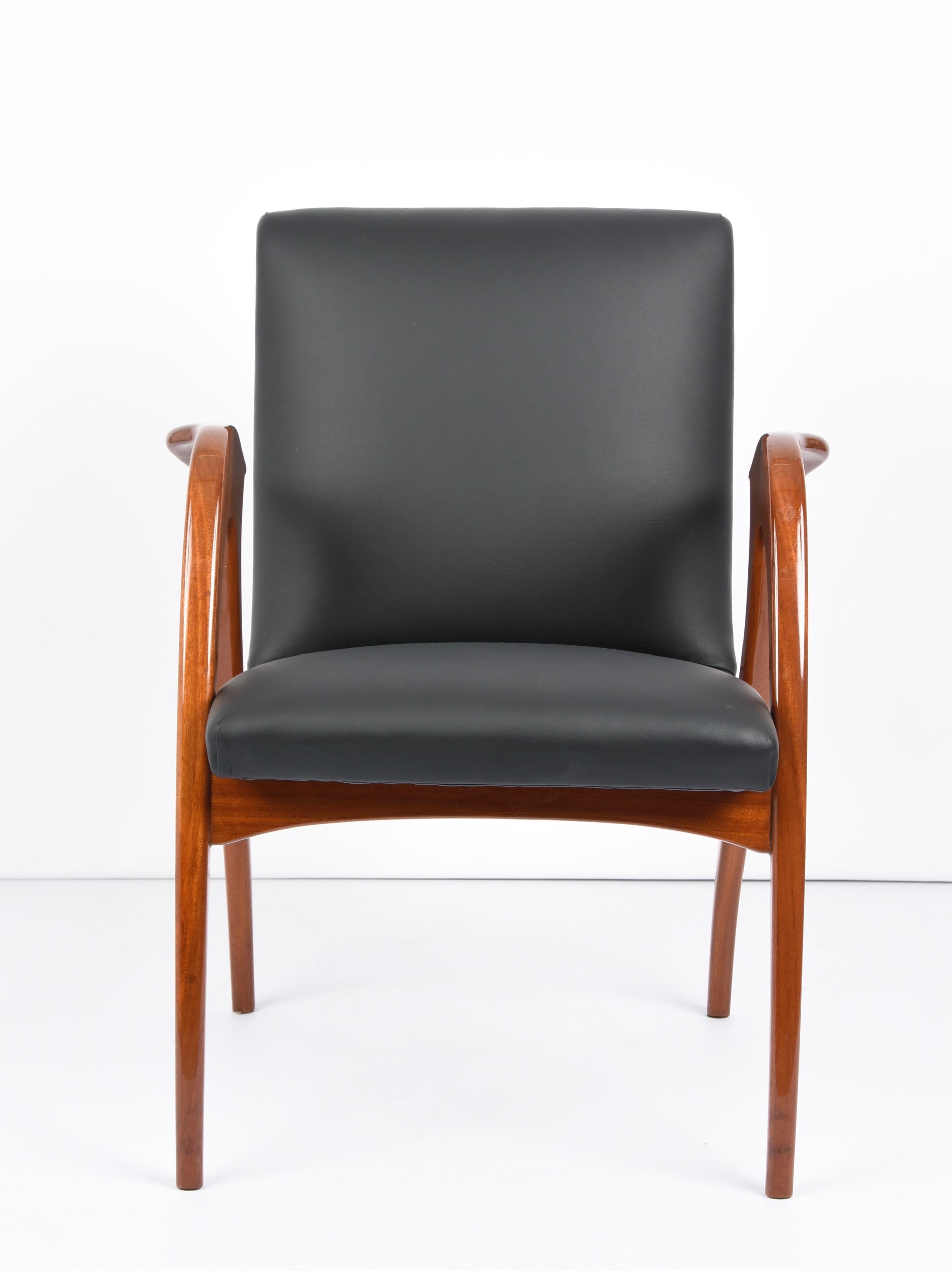 Italienischer Sessel aus Malatesta & Mason Nussbaum und schwarzem Leder, 1950er Jahre im Angebot 7