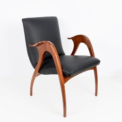 Retro Malatesta & Mason Walnut and Black Leather Italian Armchair, 1950s