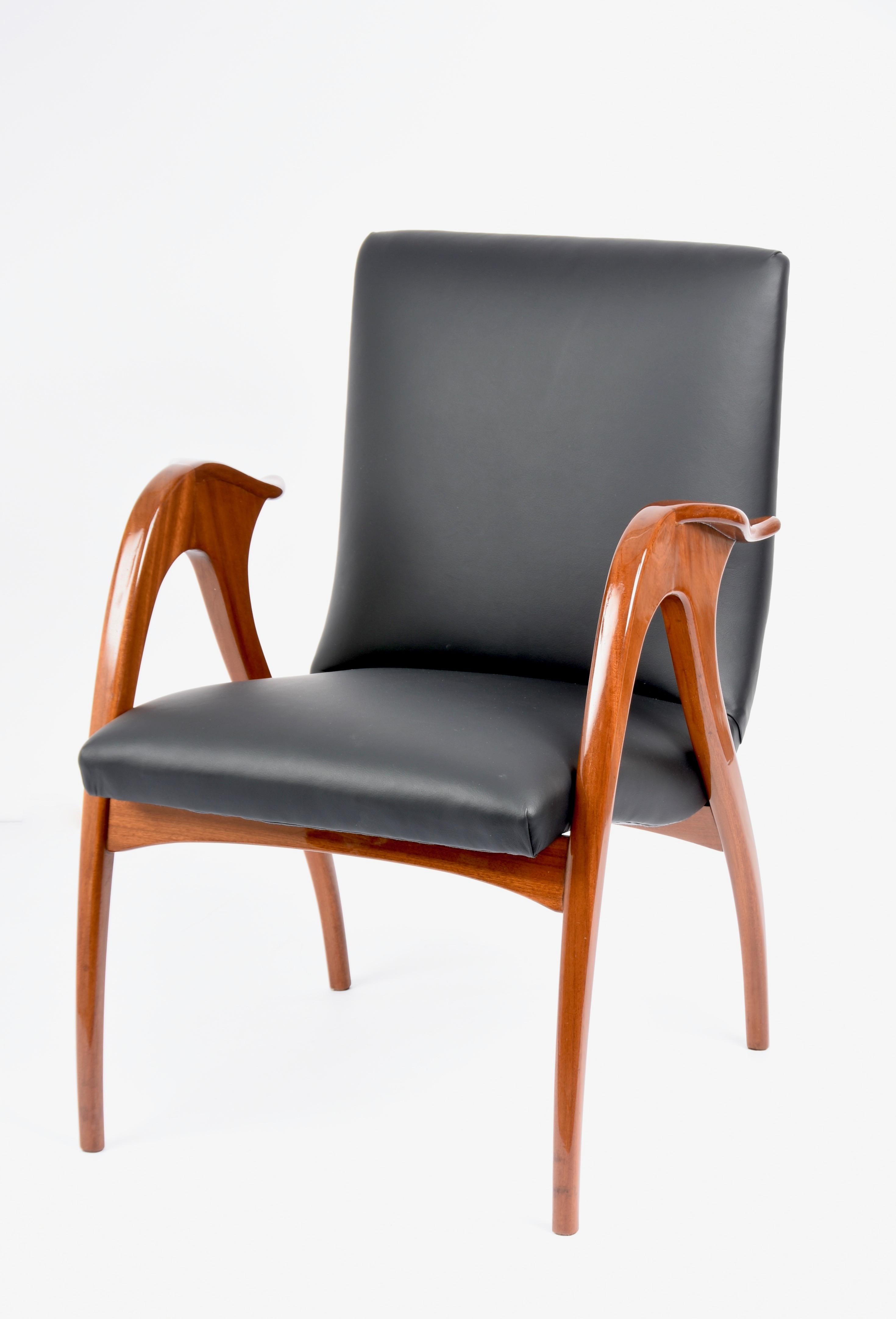 Italienischer Sessel aus Malatesta & Mason Nussbaum und schwarzem Leder, 1950er Jahre im Angebot 4