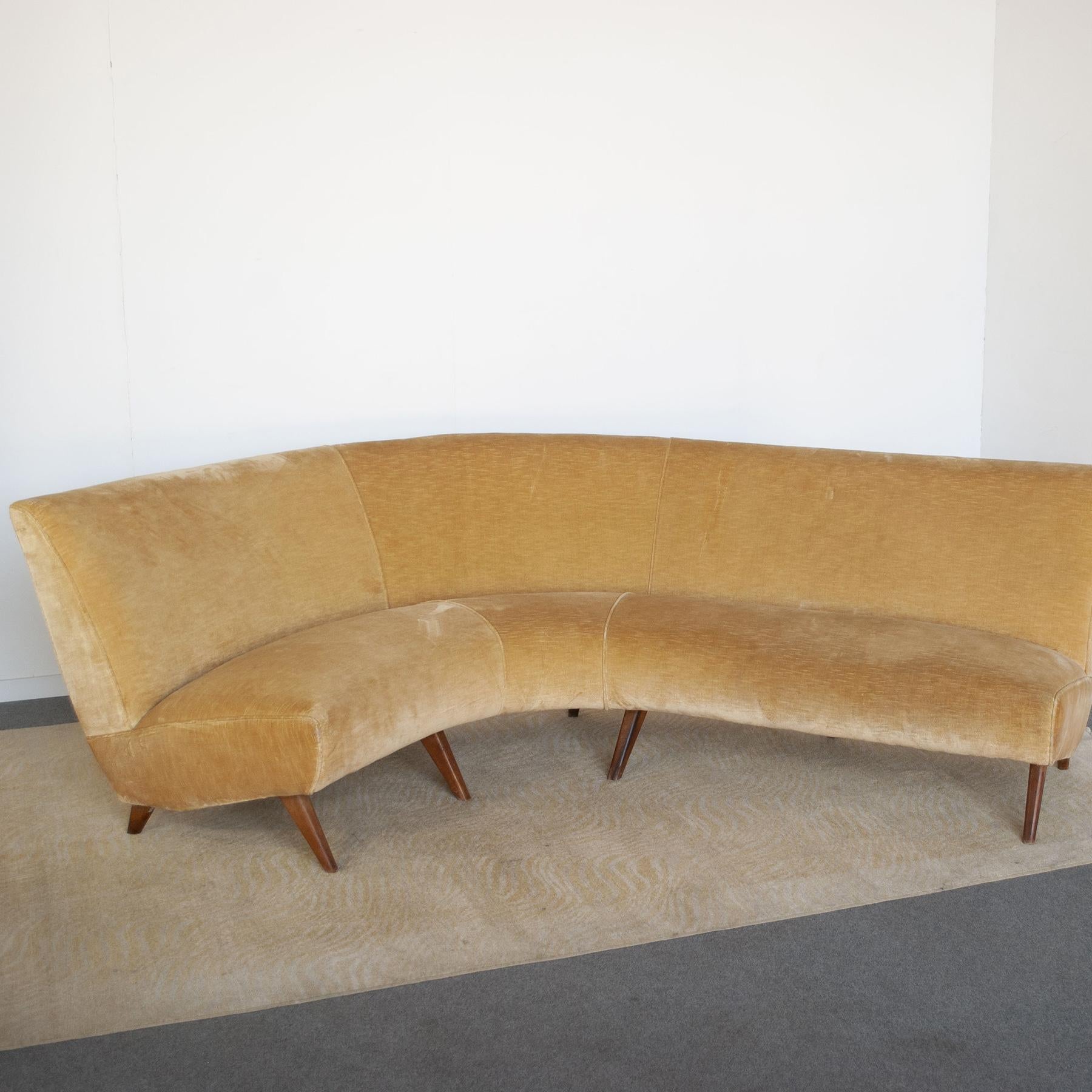 Mid-Century Modern Malatesta Masson Italian Mid Century 1950s Curved Sofa