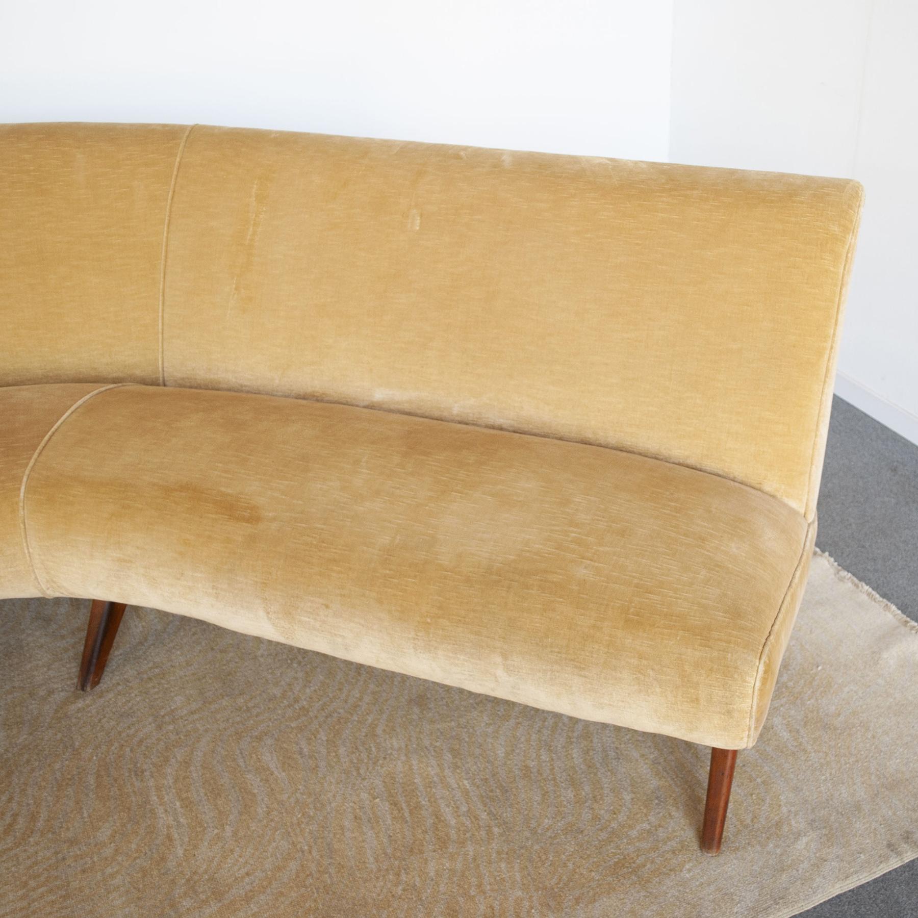 Velvet Malatesta Masson Italian Mid Century 1950s Curved Sofa