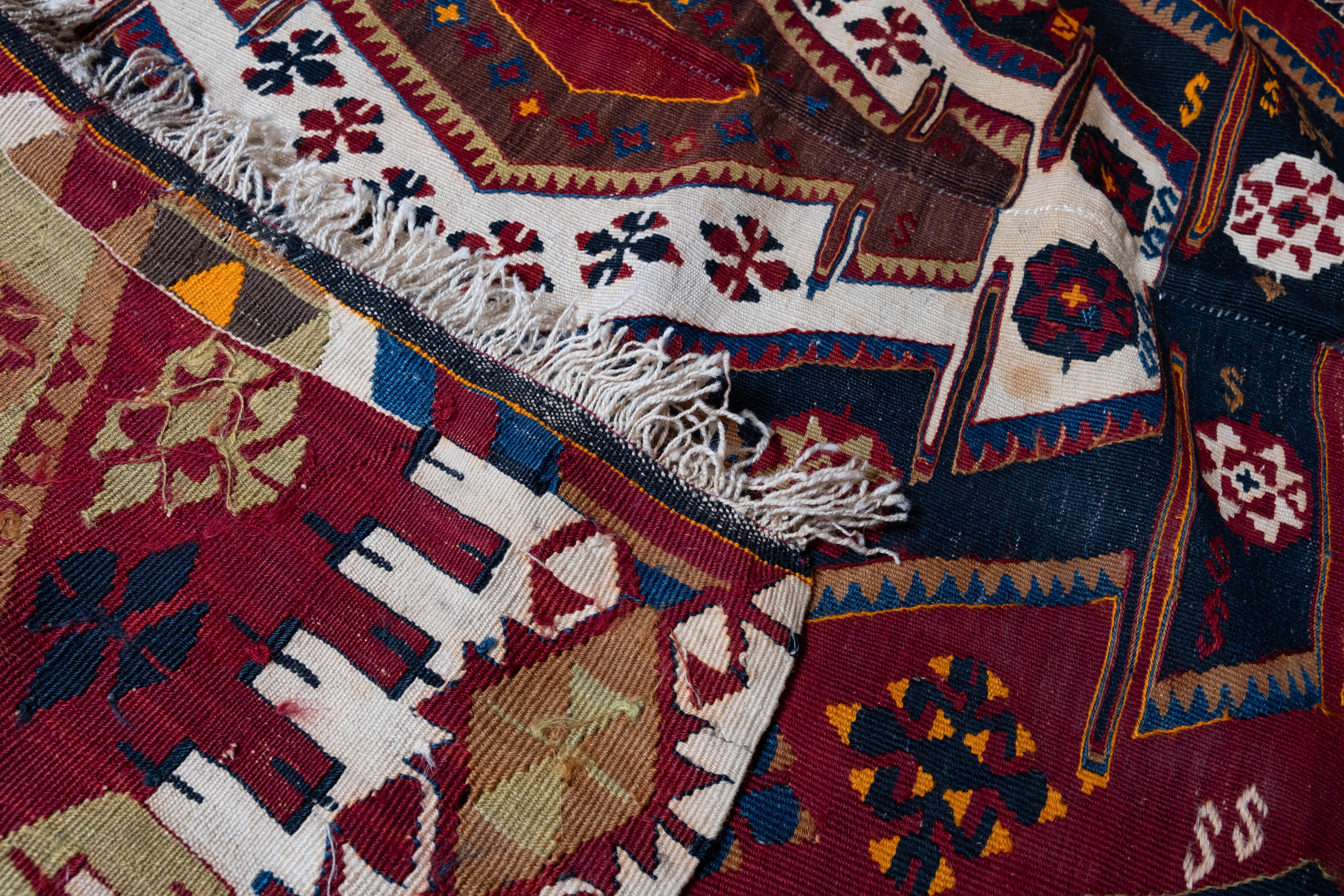Hand-Knotted Malatya Kilim Rug Wool Old Vintage Eastern Anatolian Turkish Carpet For Sale