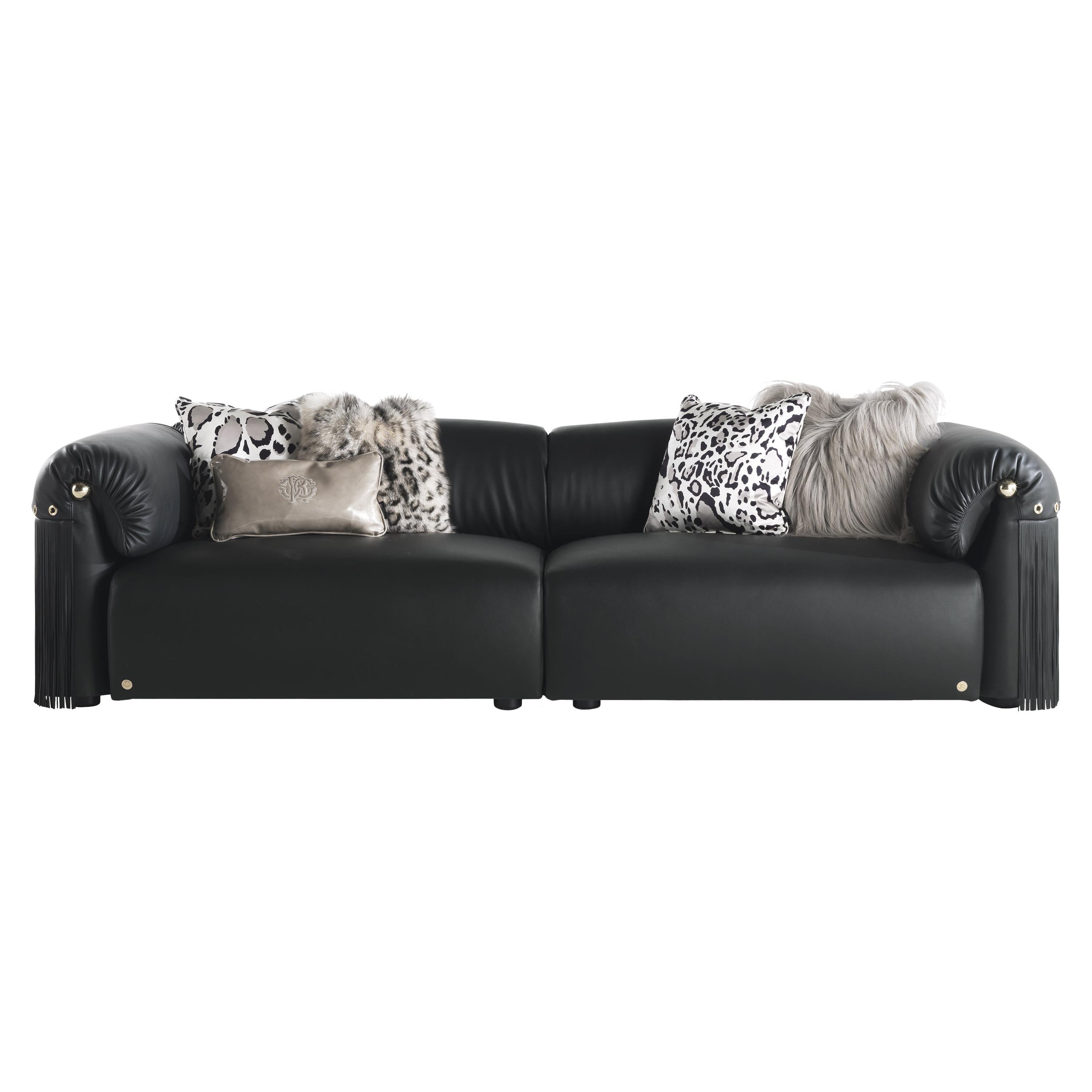  Roberto Cavalli Home Interiors Malawi Modular Sofa in Black Leather 