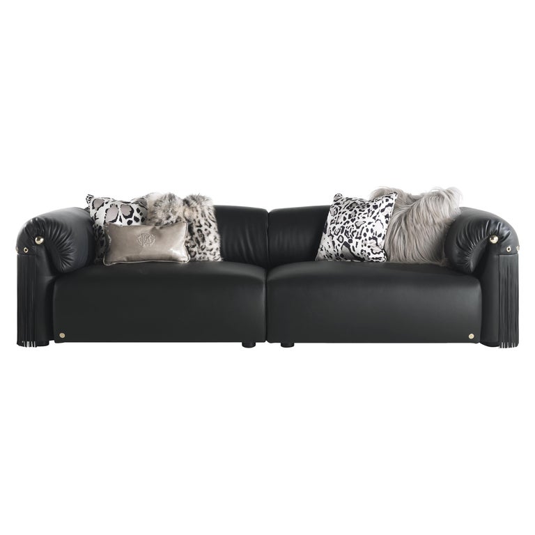 21st Century Malawi Sofa in Black Leather by Roberto Cavalli Home ...