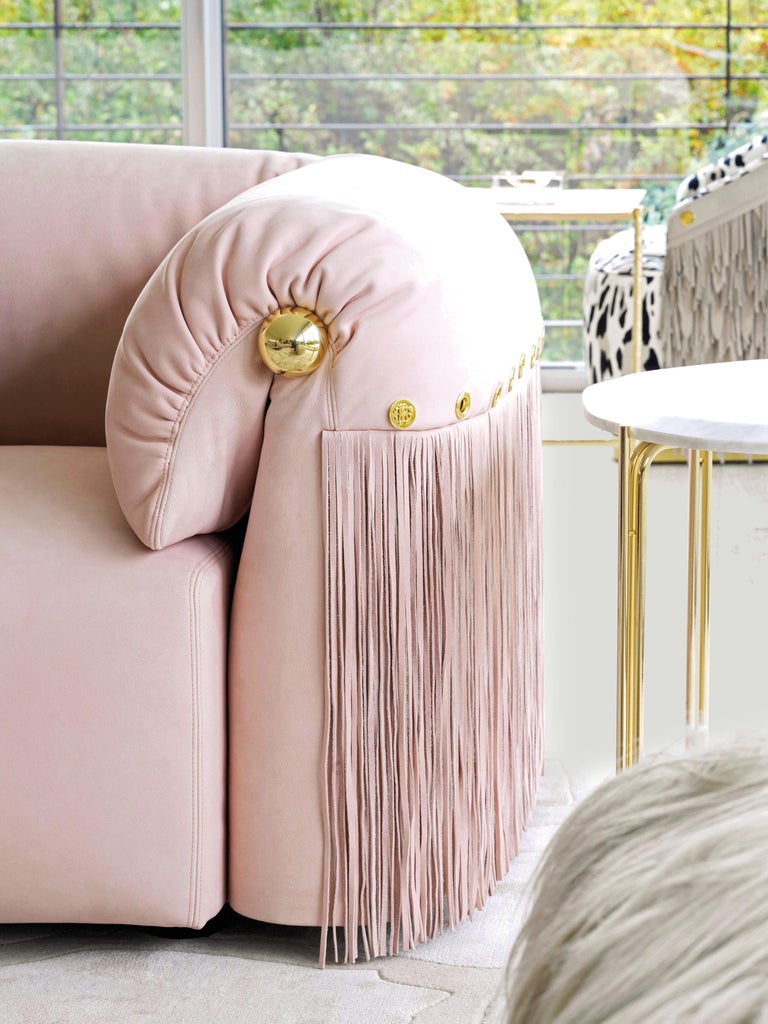 Malawi Modular Sofa in Light Pink Leather by Roberto Cavalli Home Interiors For Sale at 1stDibs