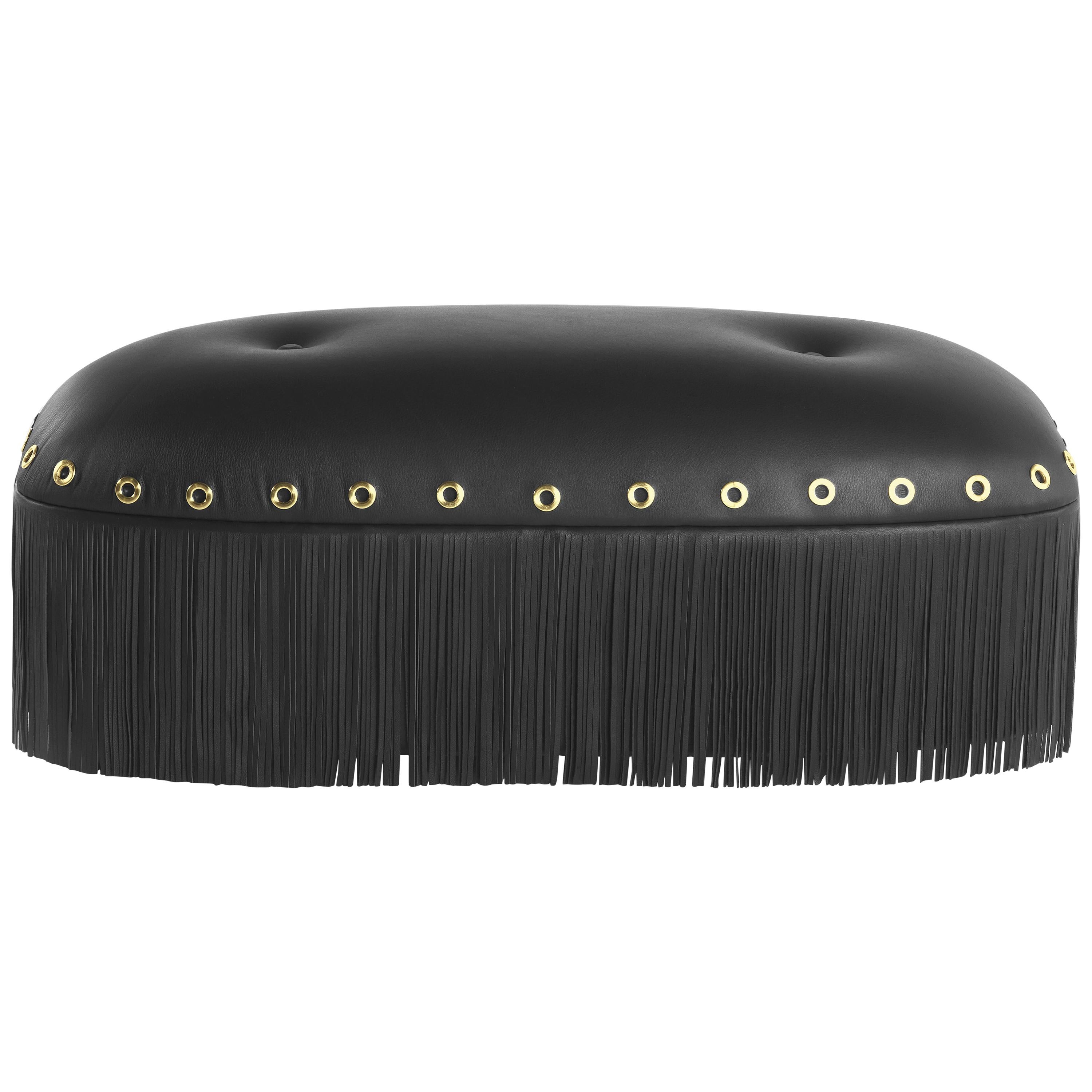 21st Century Malawi Pouf in Black Leather by Roberto Cavalli Home Interiors For Sale