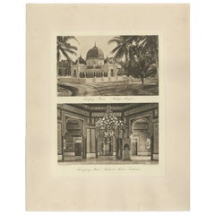 Malaiische Moschee Tandjong Poera - Original 1900er Fotogravüre, Sumatra Indonesien