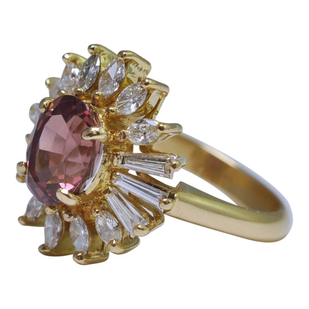 Baguette Cut Malaya Garnet Diamond Gold Ring For Sale