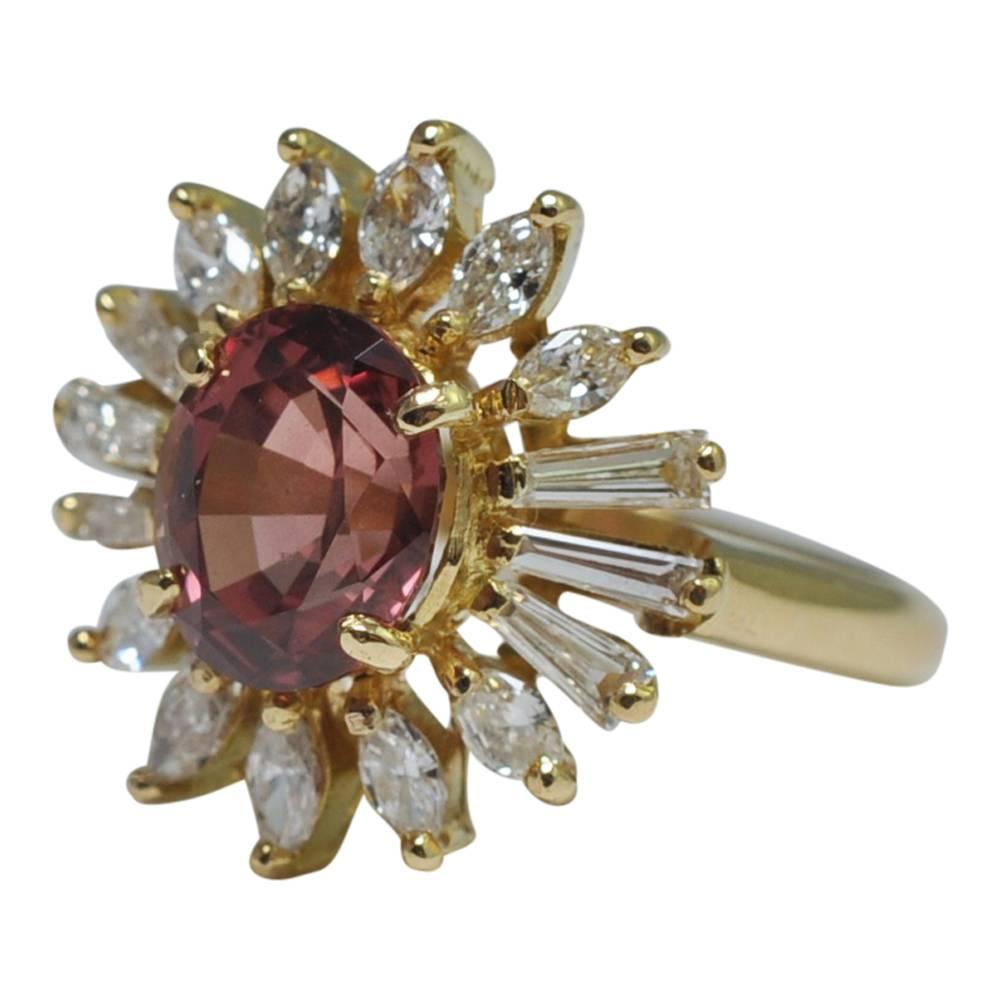 Malaya Garnet Diamond Gold Ring For Sale 1