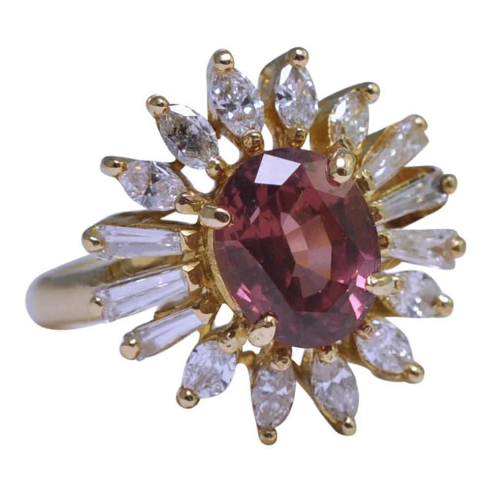 Malaya Garnet Diamond Gold Ring For Sale