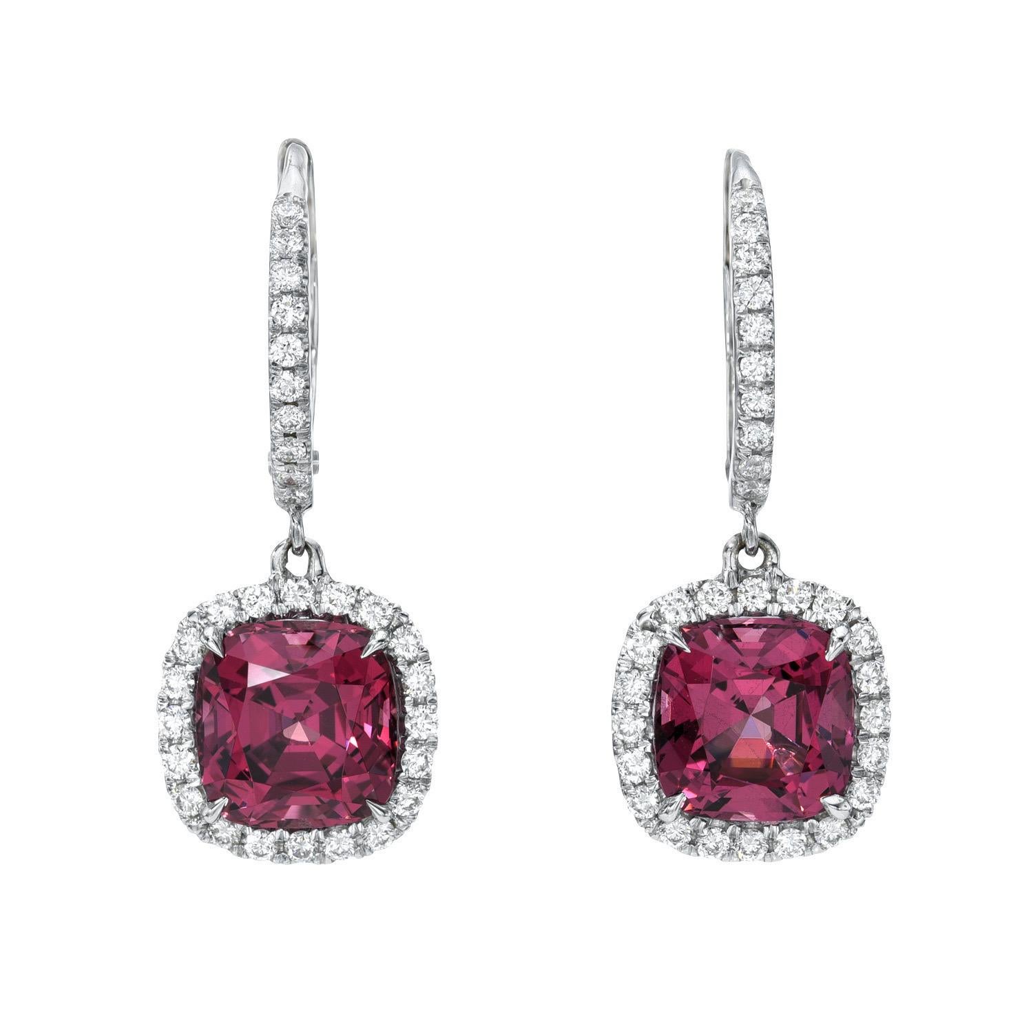 Modern Unique 4.44 Carat Malaya Garnet Cushion Diamond Earrings – GIA - Custom Jewelry For Sale