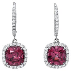 Unique Diamonds 4.44 Carat Malaya Garnet Cushion Diamond Earrings - GIA - Custom Jewelry