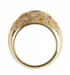 Malaya Garnet Spessatite Garnet Sapphire Diamond Cocktail Ring