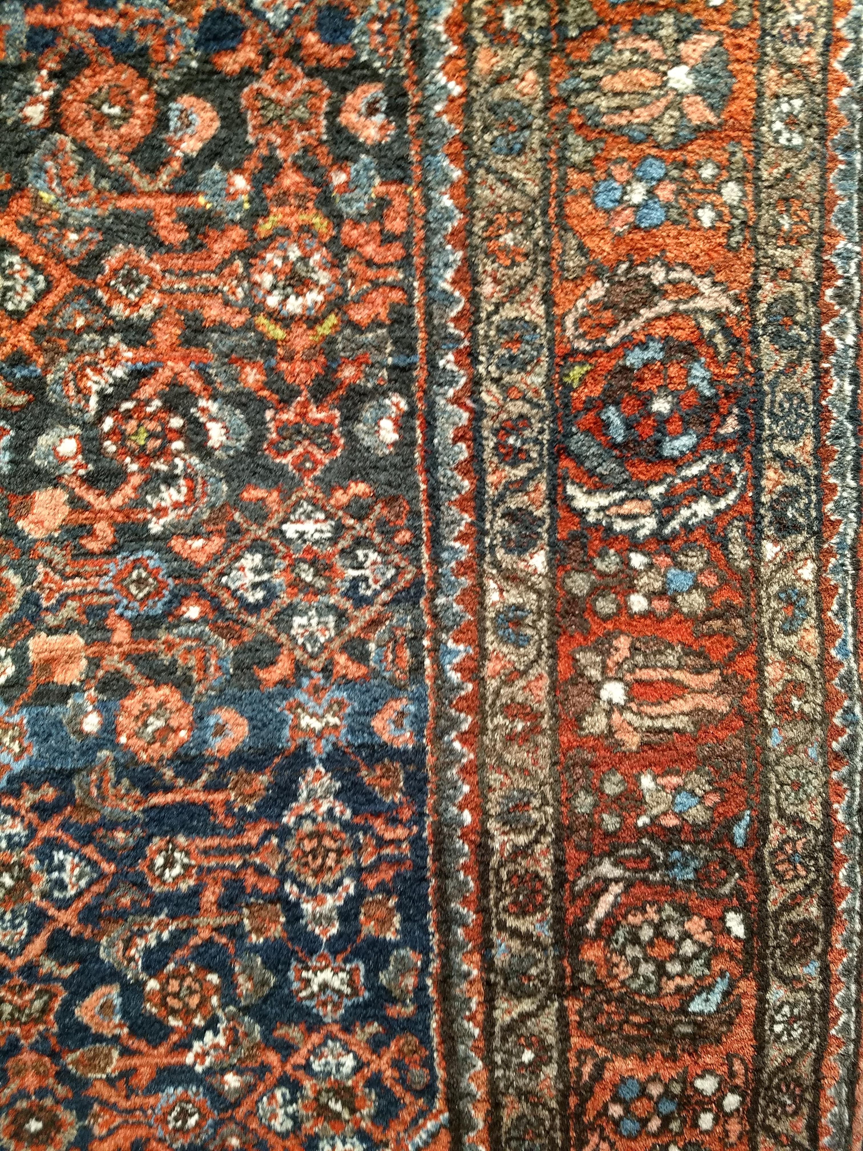 Vintage Persian Malayer in Allover Pattern in Navy Blue, Brick Red, Blue, Pink For Sale 3