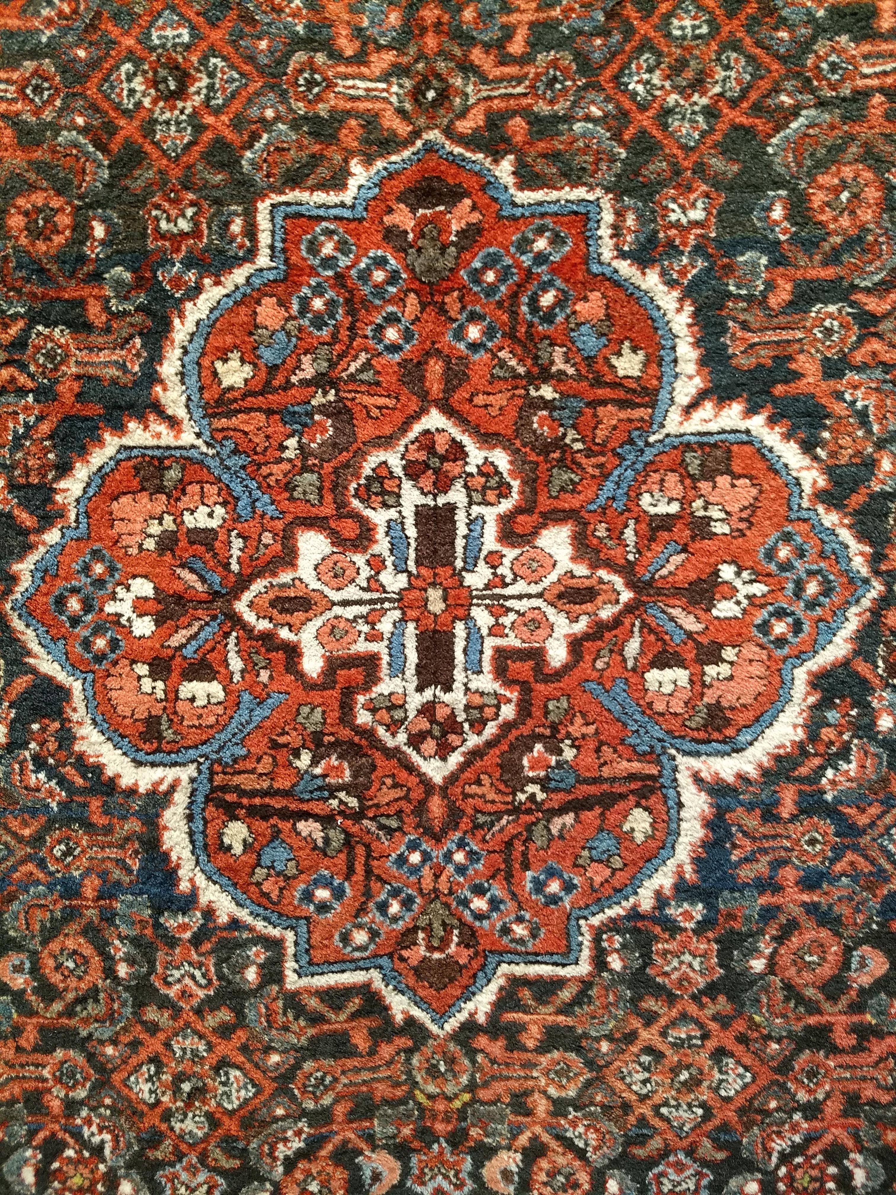 Vintage Persian Malayer in Allover Pattern in Navy Blue, Brick Red, Blue, Pink For Sale 2