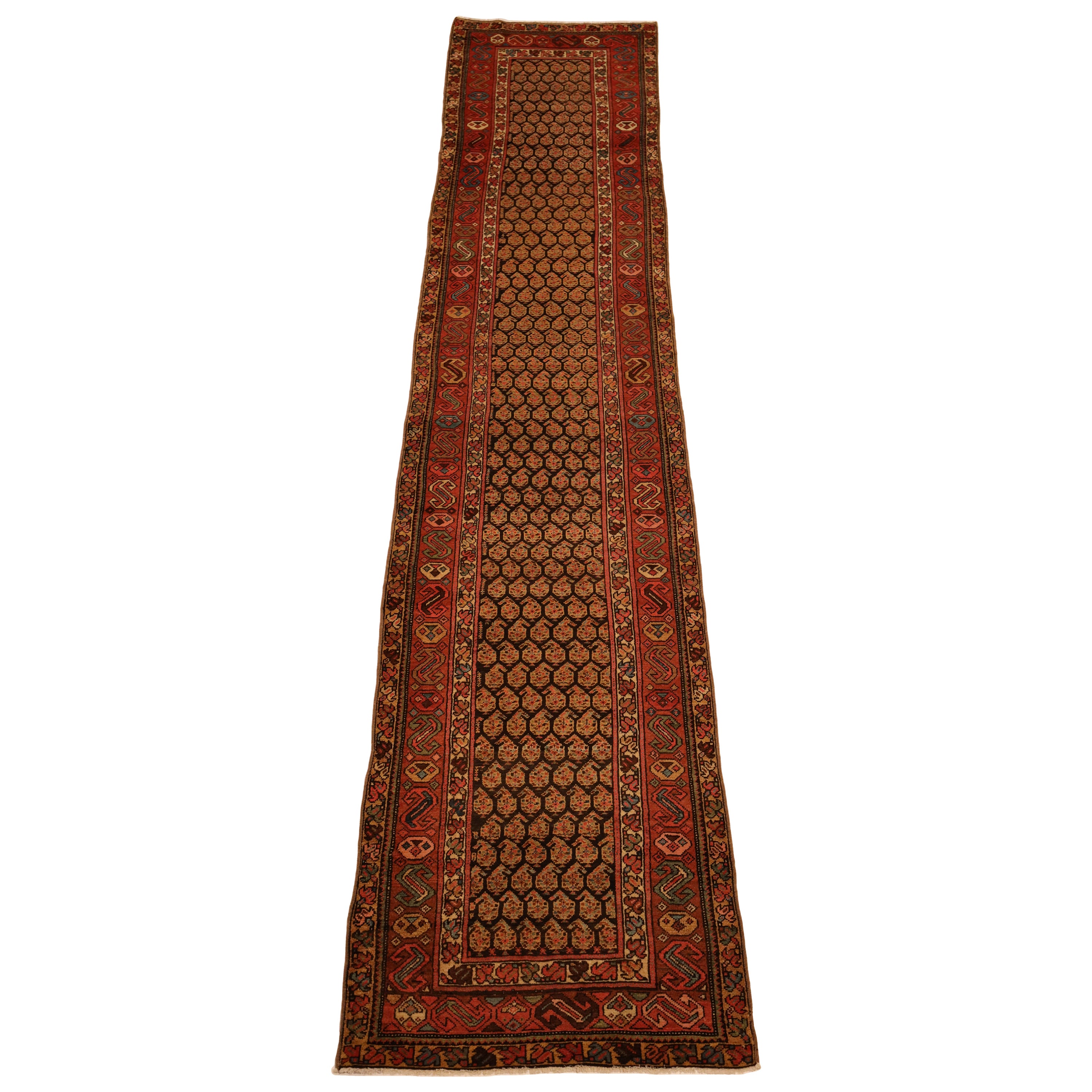 Tapis de couloir Boteh ancien Malayer - 3'2" x 15'0" en vente