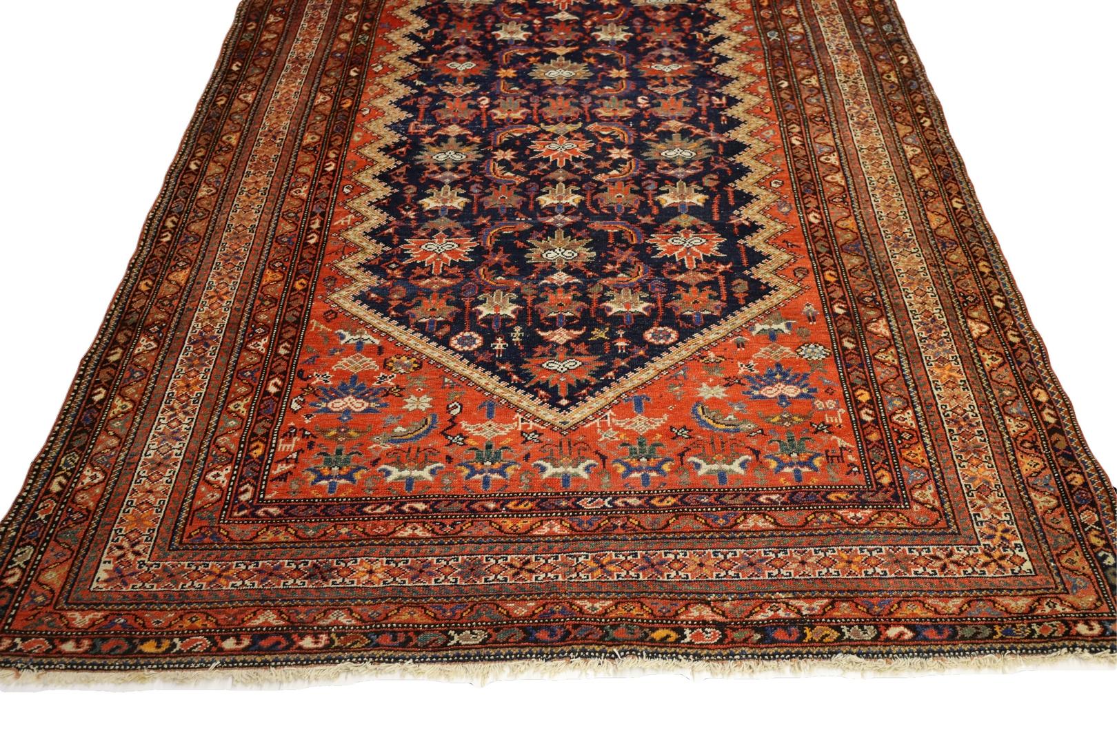 Other Malayer Antique Gallery Sized Rug, Navy Red Ivory - 6 x 16 For Sale