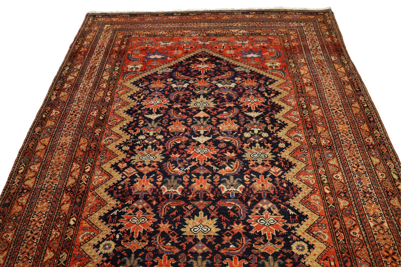 Perse Tapis Malayer Antique Gallery, Navy Red Ivory - 6 x 16 en vente
