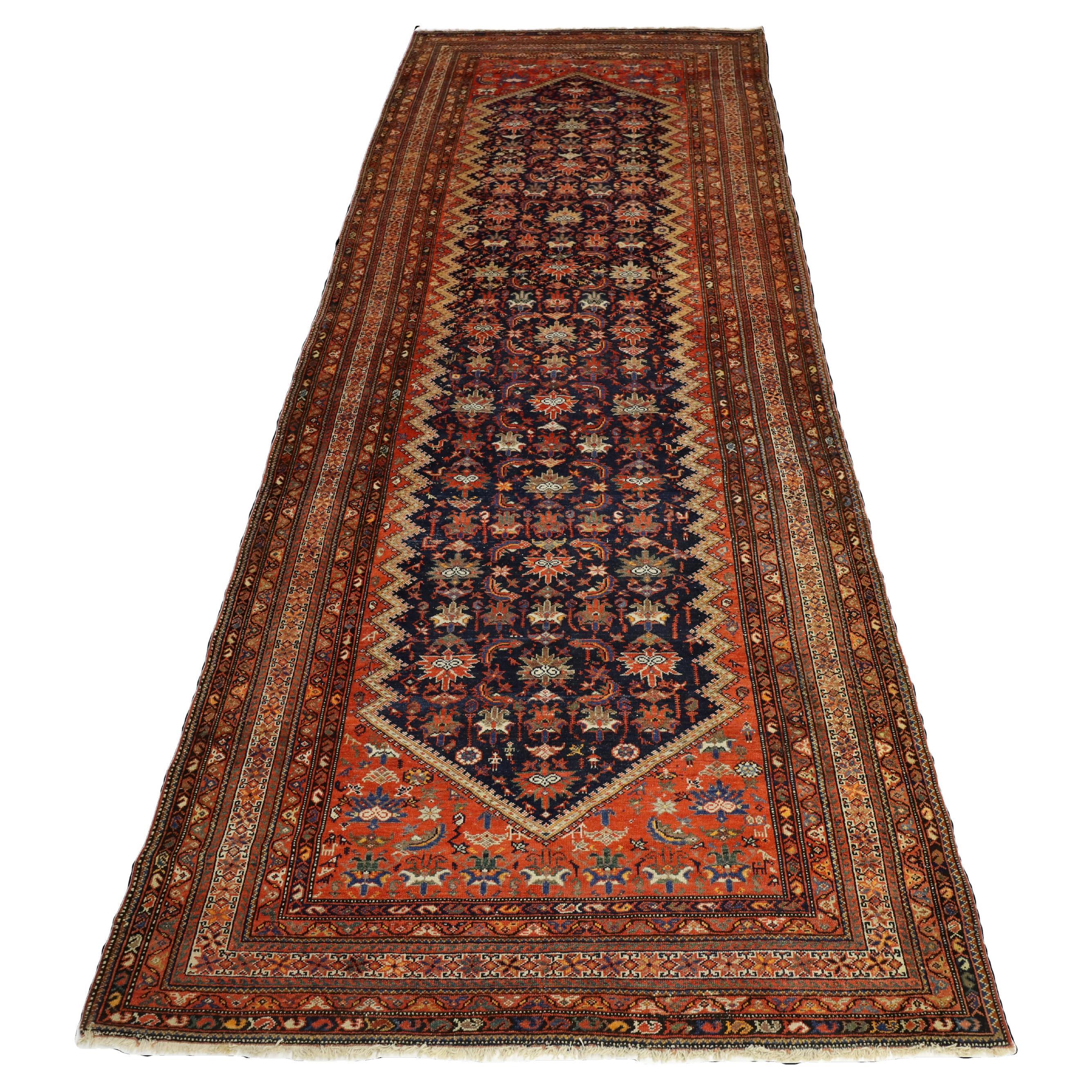 Malayer Antique Gallery Sized Rug, Navy Red Ivory - 6 x 16 For Sale