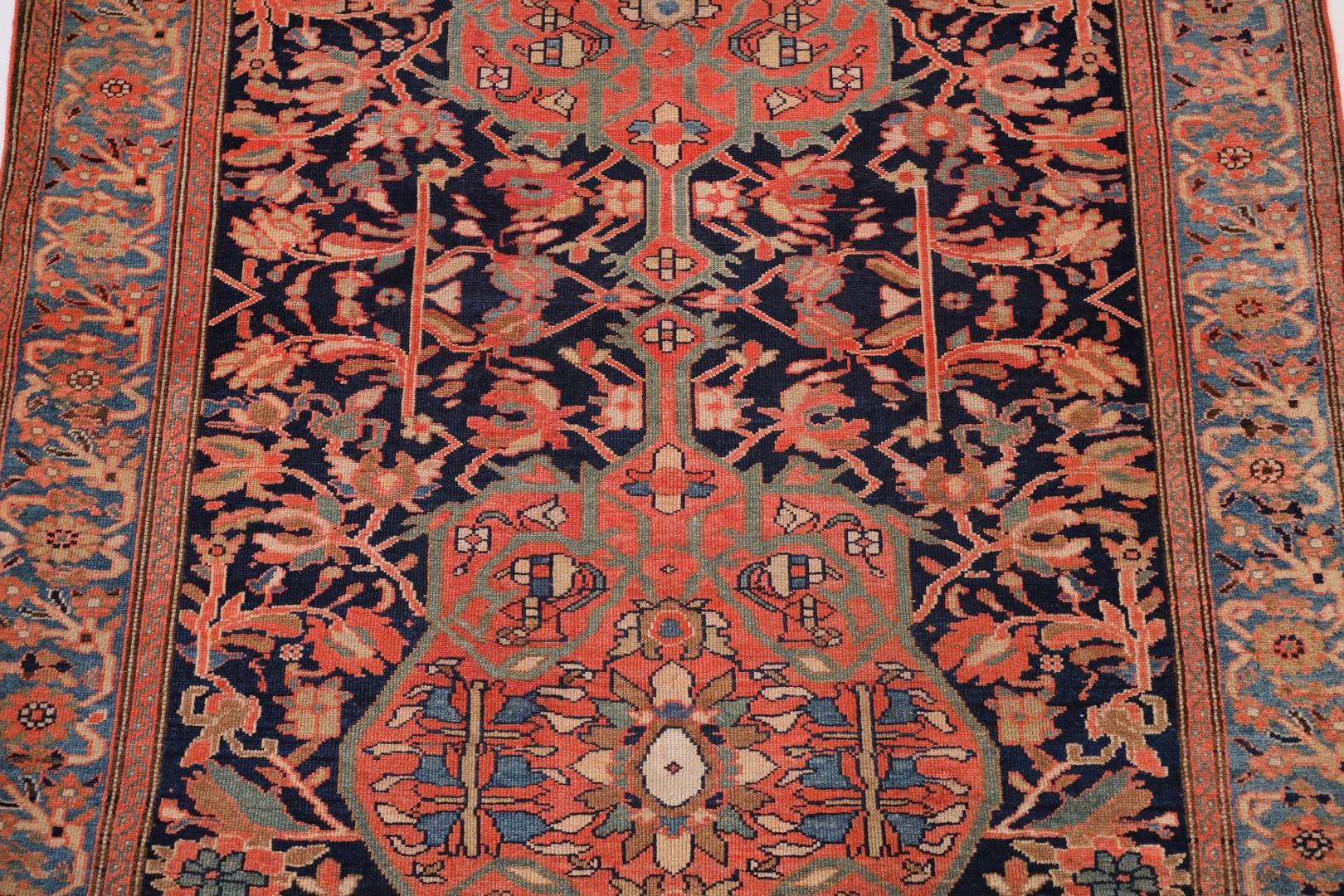 Persian Malayer Antique Rug, Duo-Medallion Red Blue - 4'6