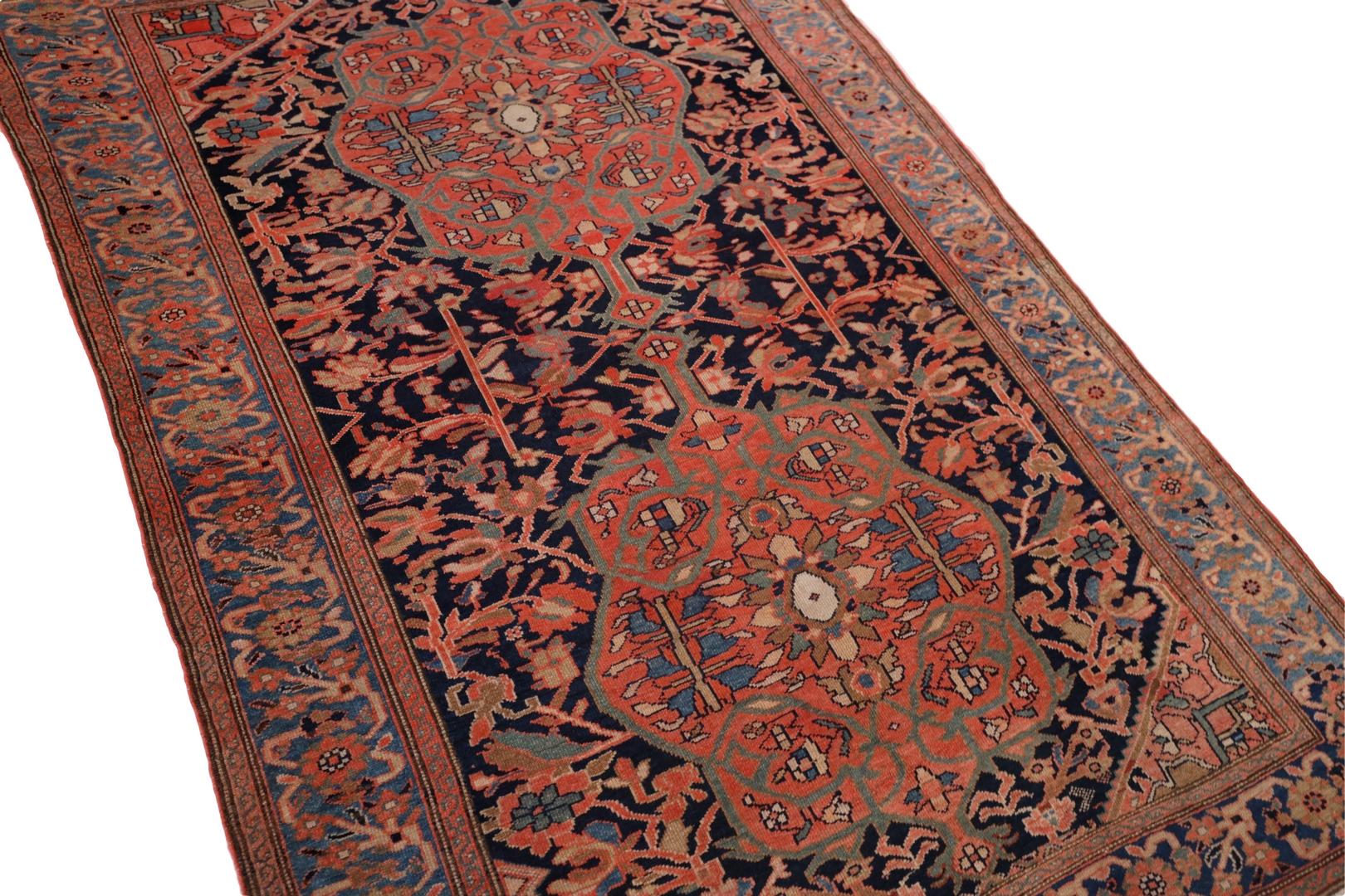 Malayer Antique Rug, Duo-Medallion Red Blue - 4'6