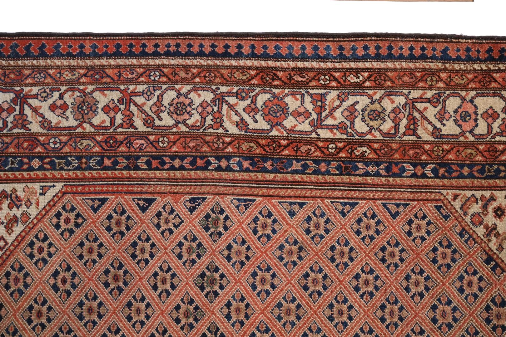 Hand-Knotted Malayer Antique Rug, Red Ivory Blue - 4 x 6 For Sale