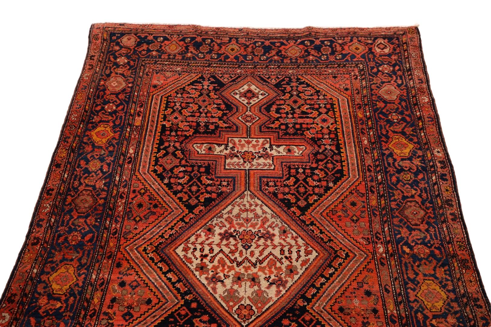 Hand-Knotted Malayer Antique Rug, Red Ivory - 4'6