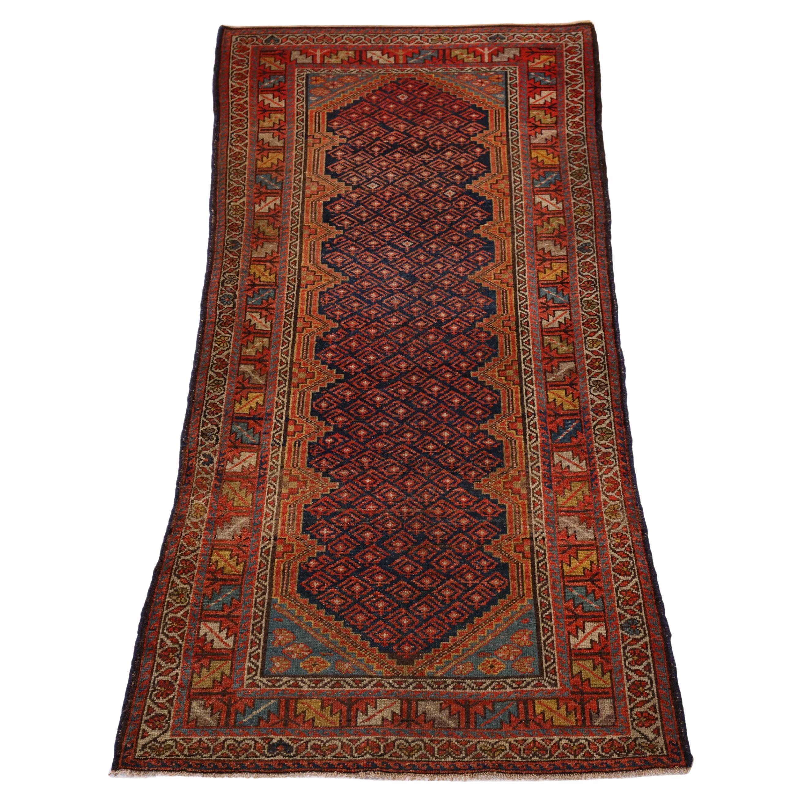 Antiker Malayer-Teppich, rot, marineblau, 3' x 6'6" im Angebot